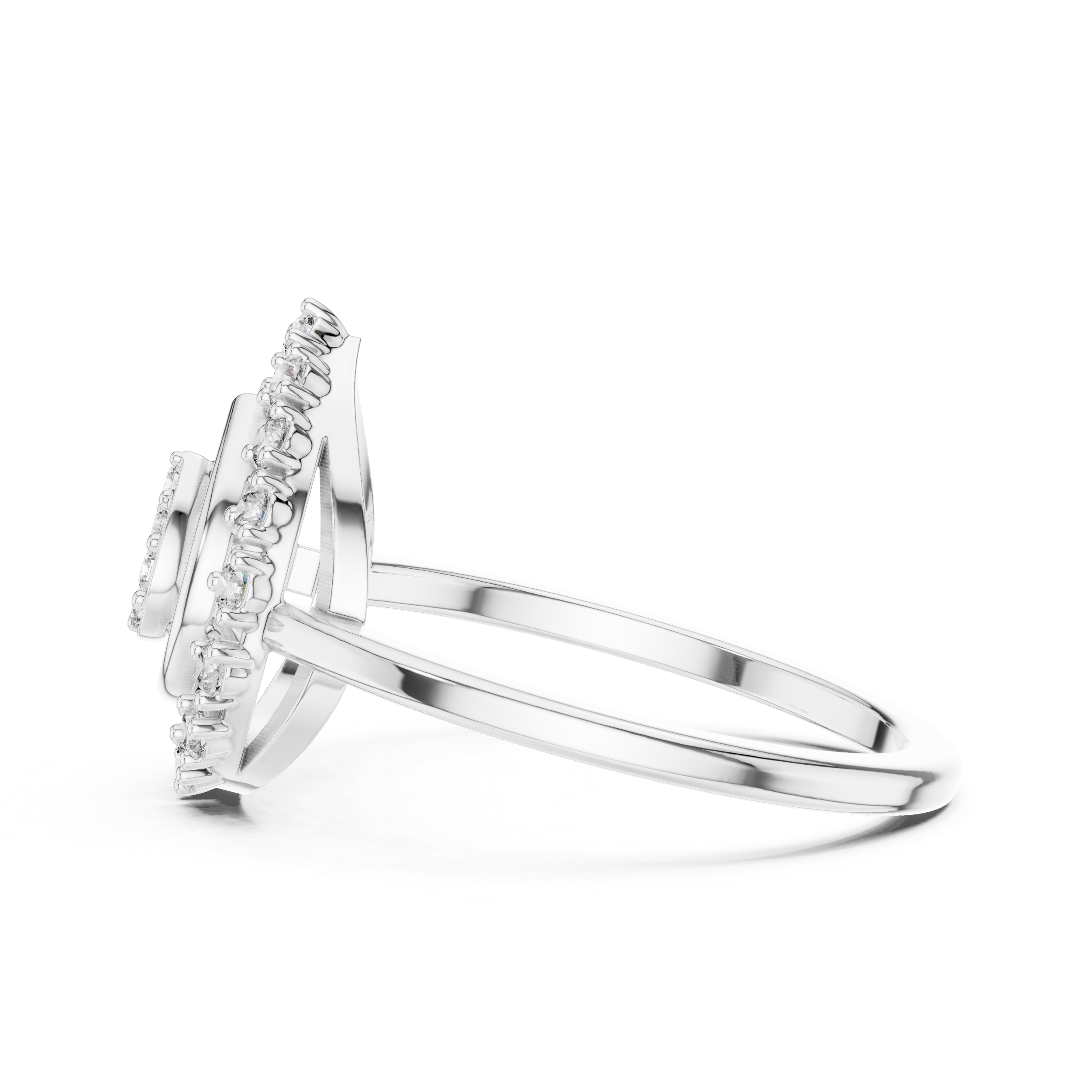 Teardrop Halo Diamond Ring with Cluster Center