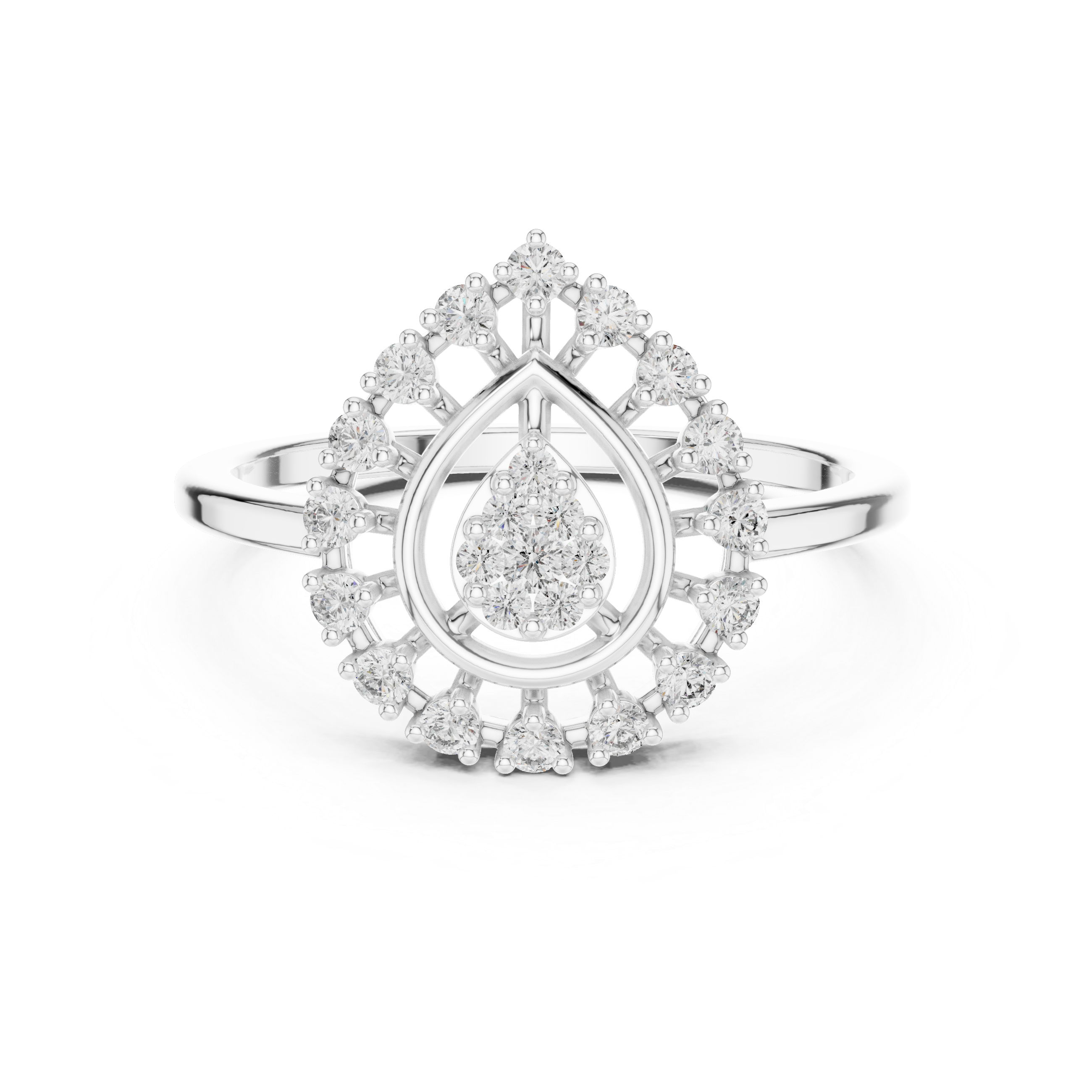 Teardrop Halo Diamond Ring with Cluster Center