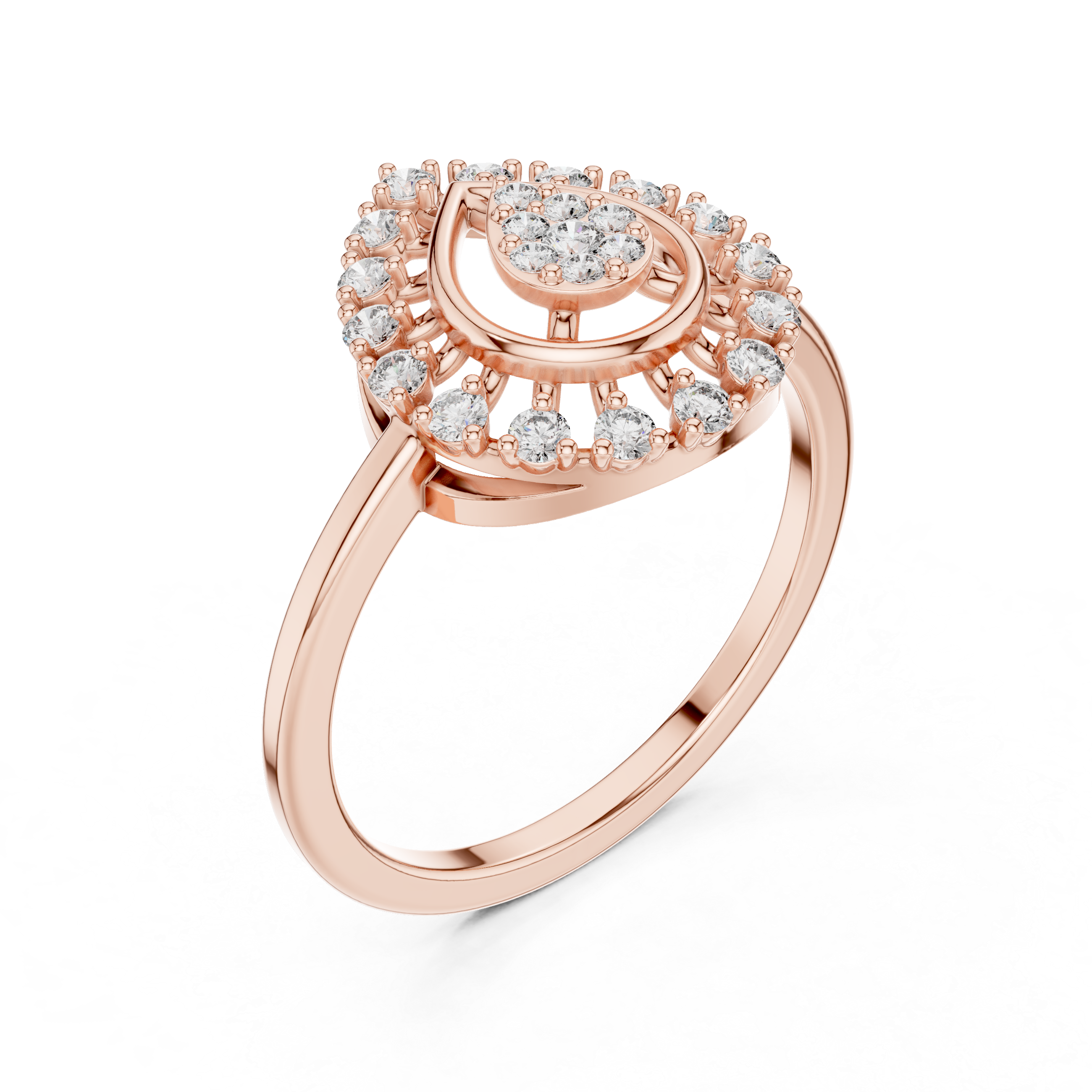 Teardrop Halo Diamond Ring with Cluster Center