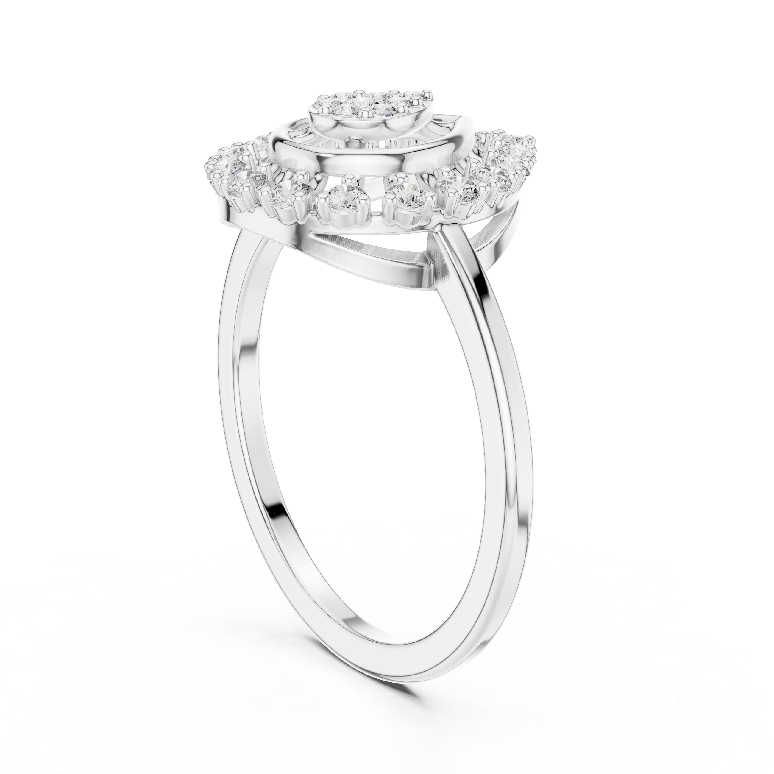 Teardrop Halo Diamond Ring with Cluster Center