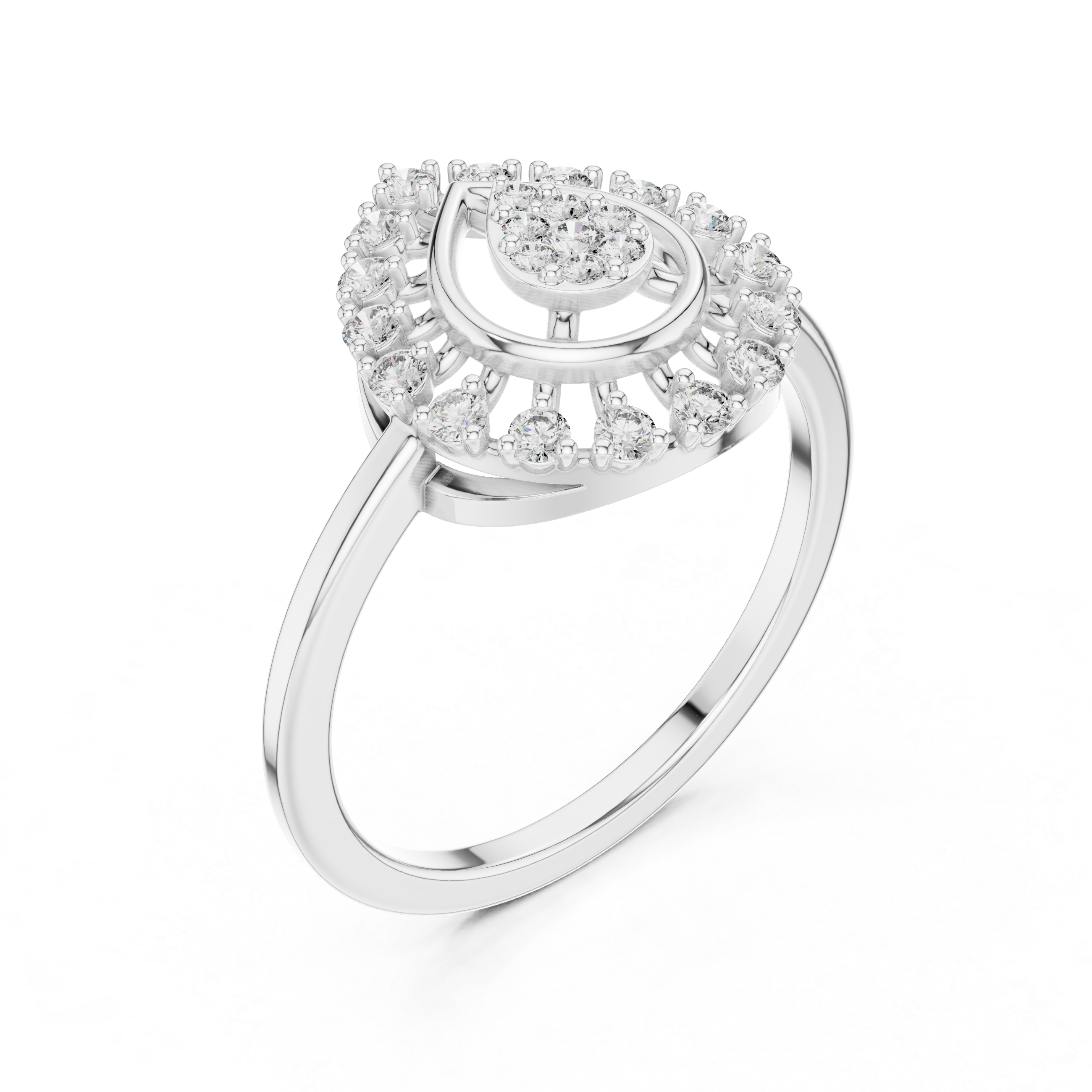 Teardrop Halo Diamond Ring with Cluster Center