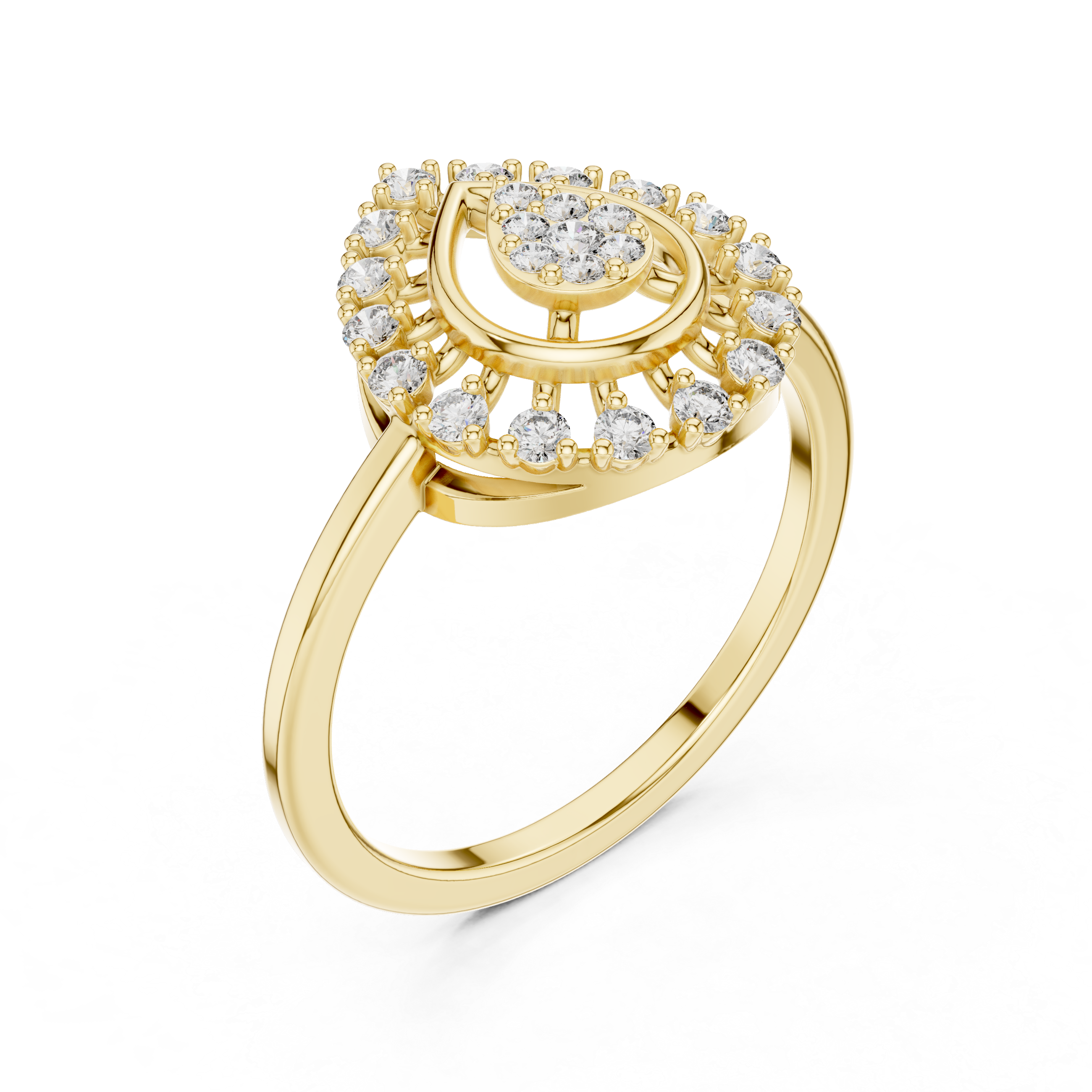 Teardrop Halo Diamond Ring with Cluster Center