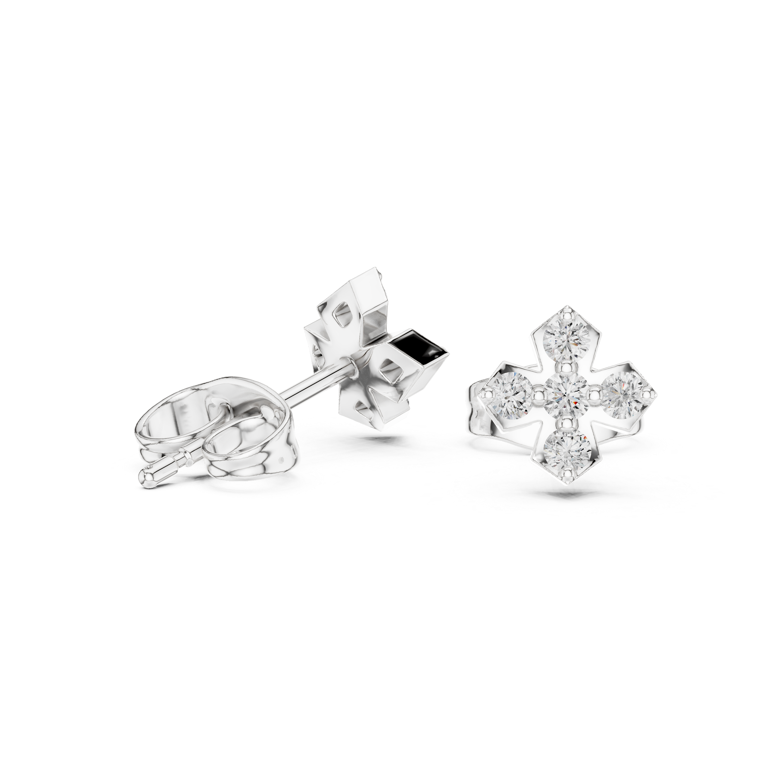 Diamond Cross Cluster Stud Earrings