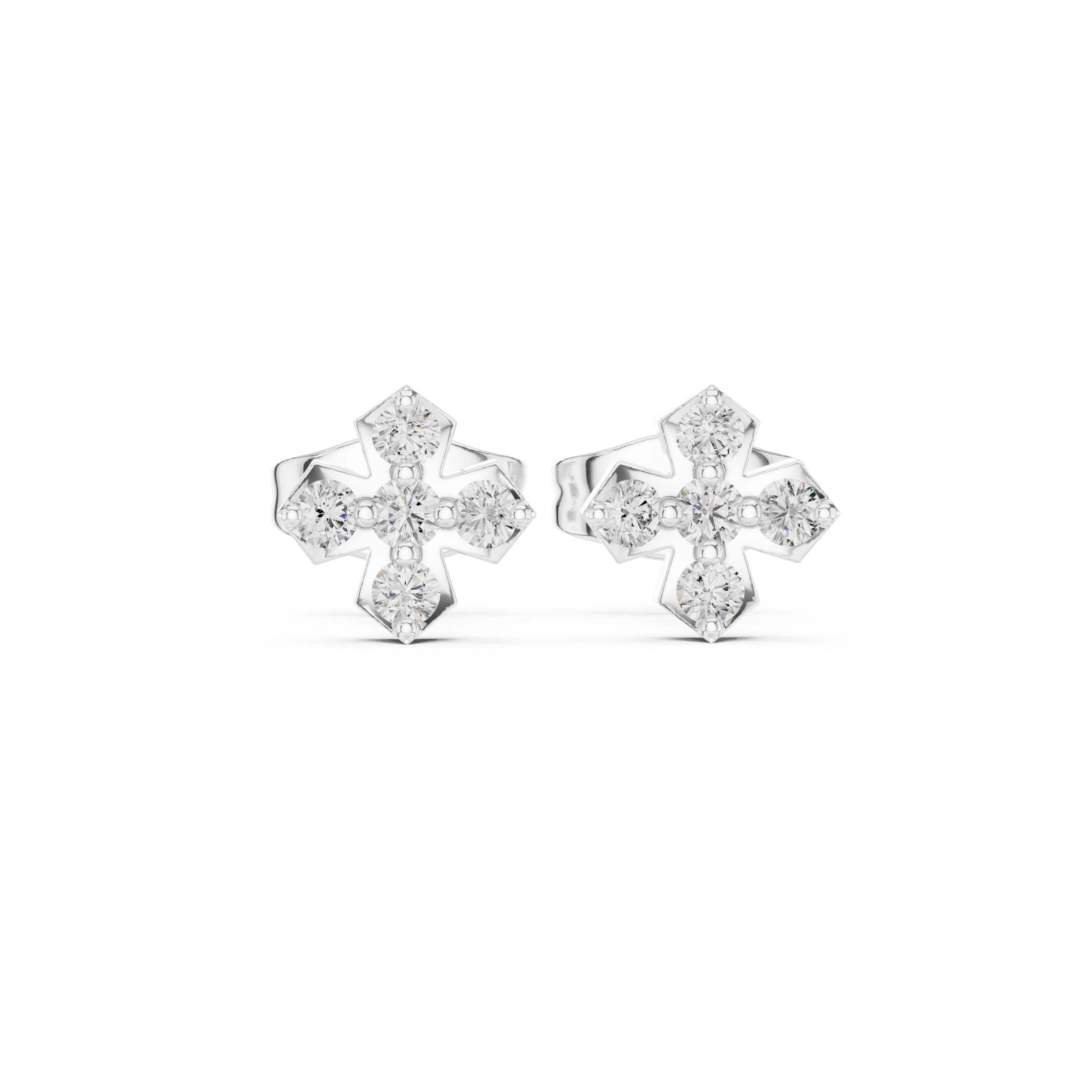 Diamond Cross Cluster Stud Earrings