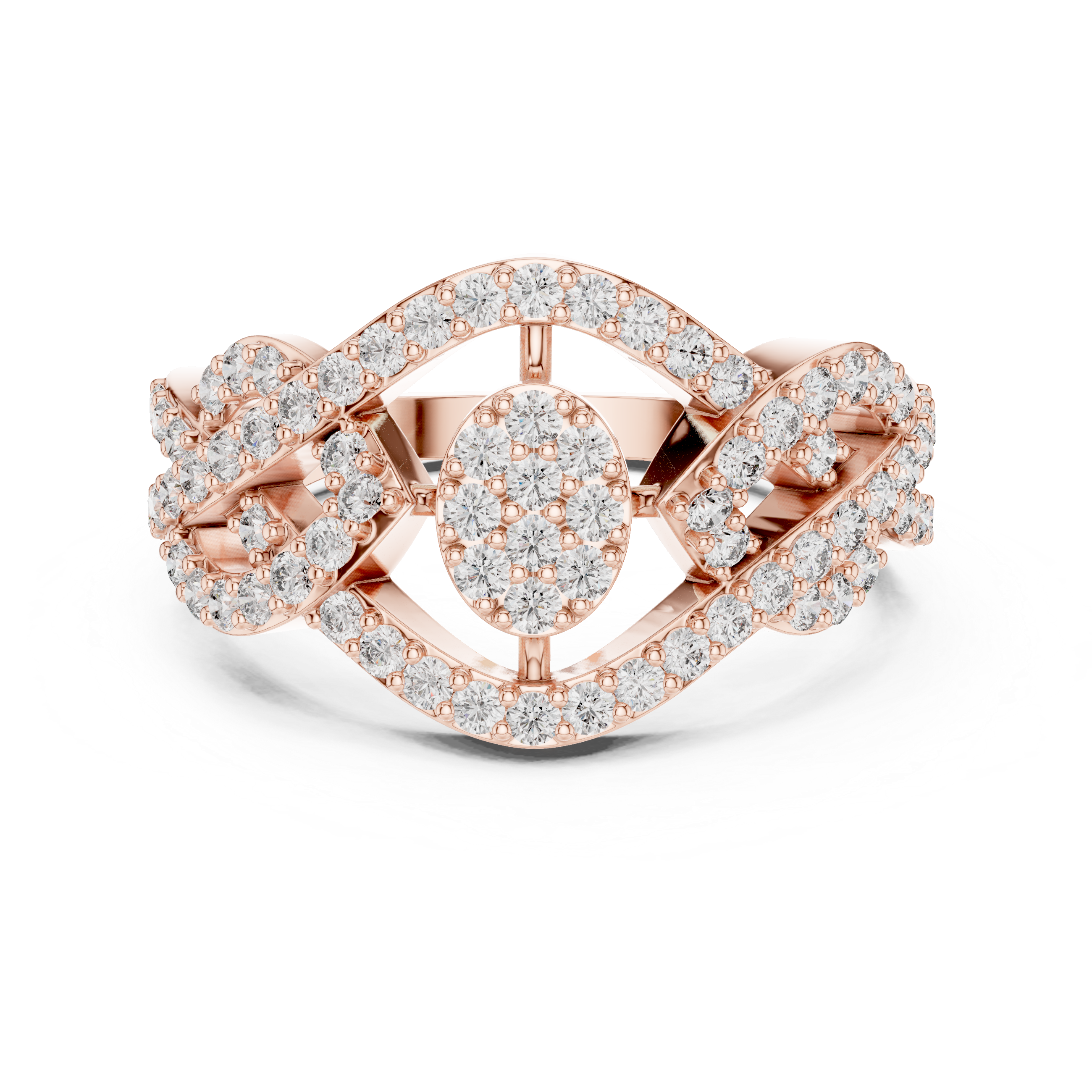 Eye Motif Diamond Statement Ring with Pavé Setting