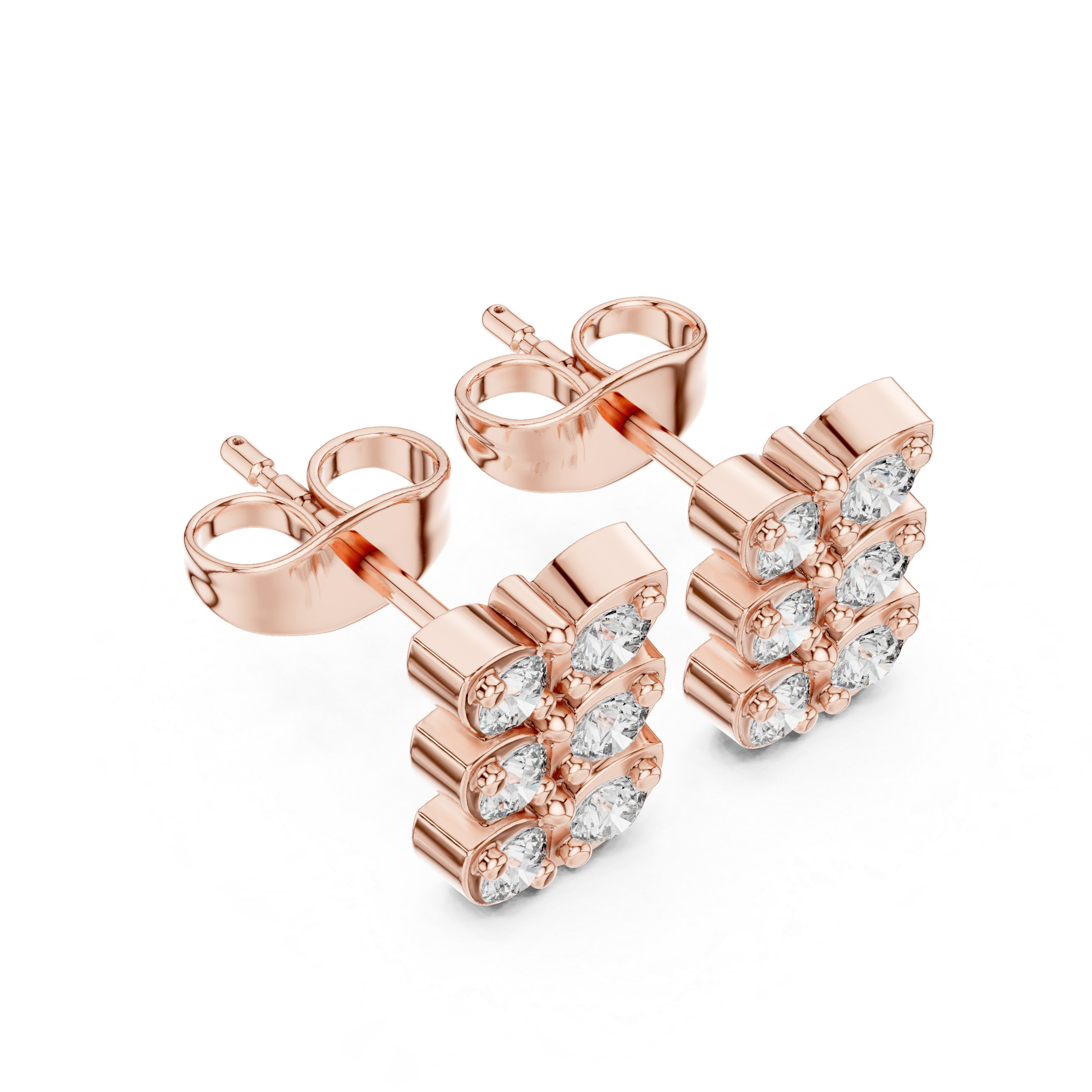 Diamond Triple Cluster Stud Earrings