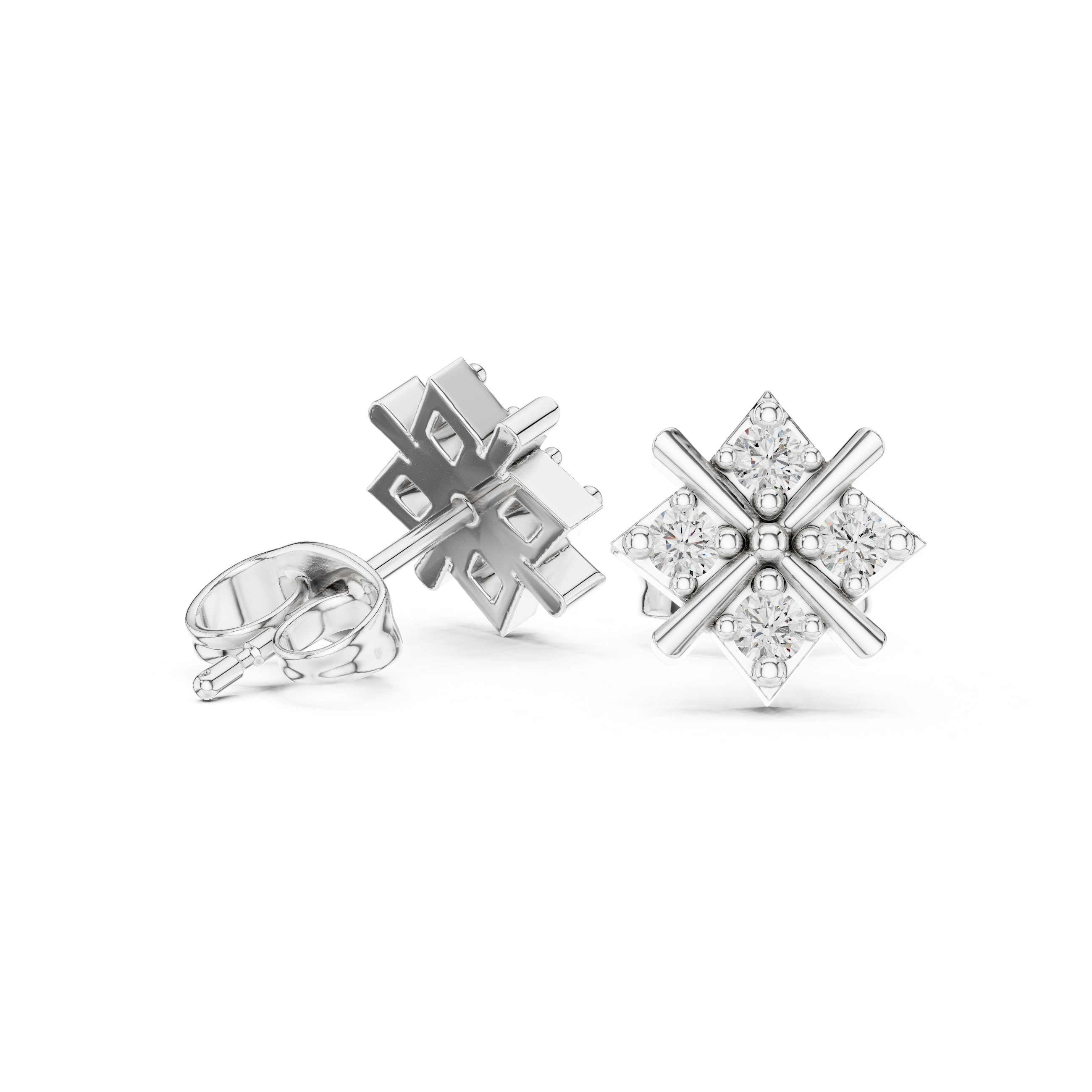 Diamond Cross Cluster Stud Earrings
