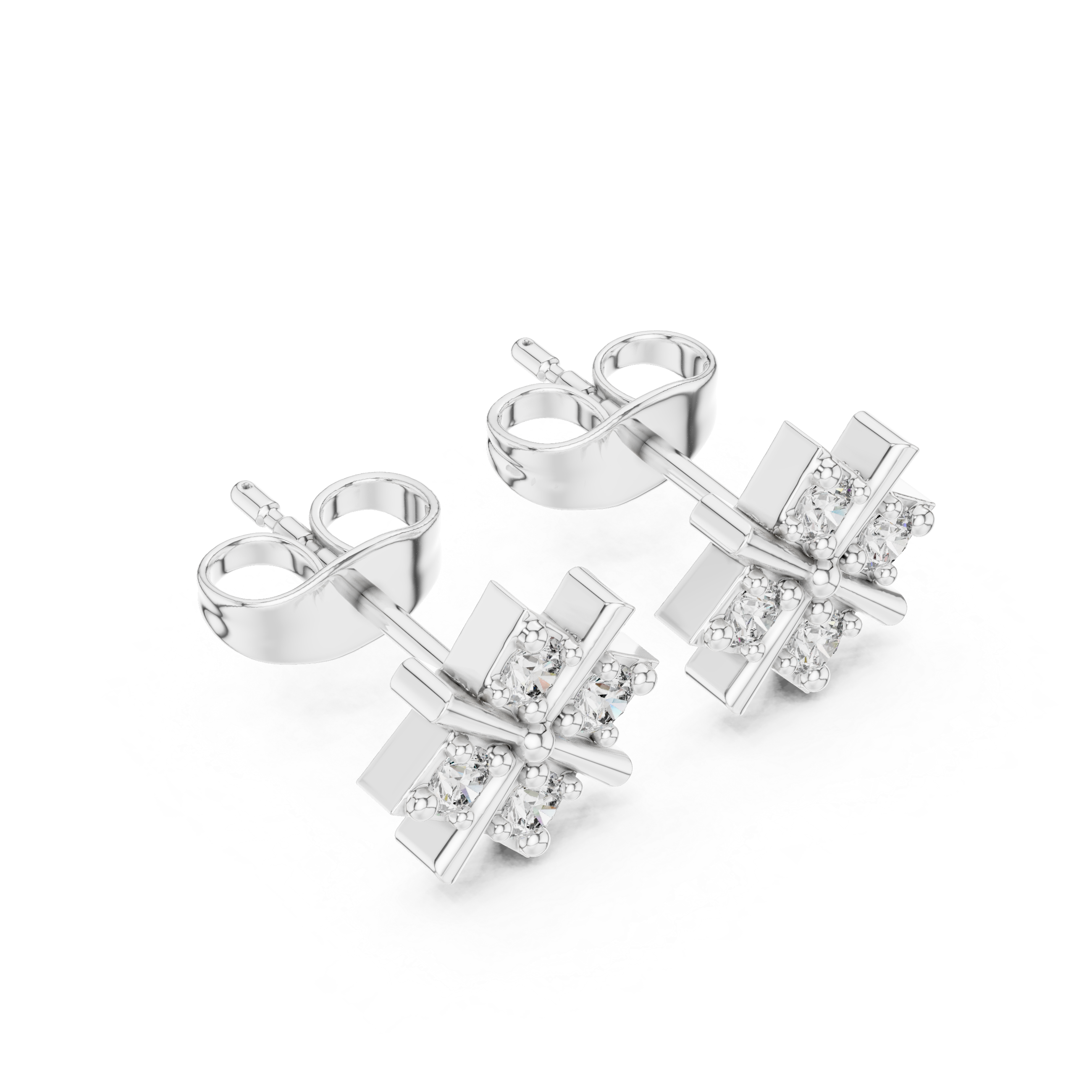 Diamond Cross Cluster Stud Earrings