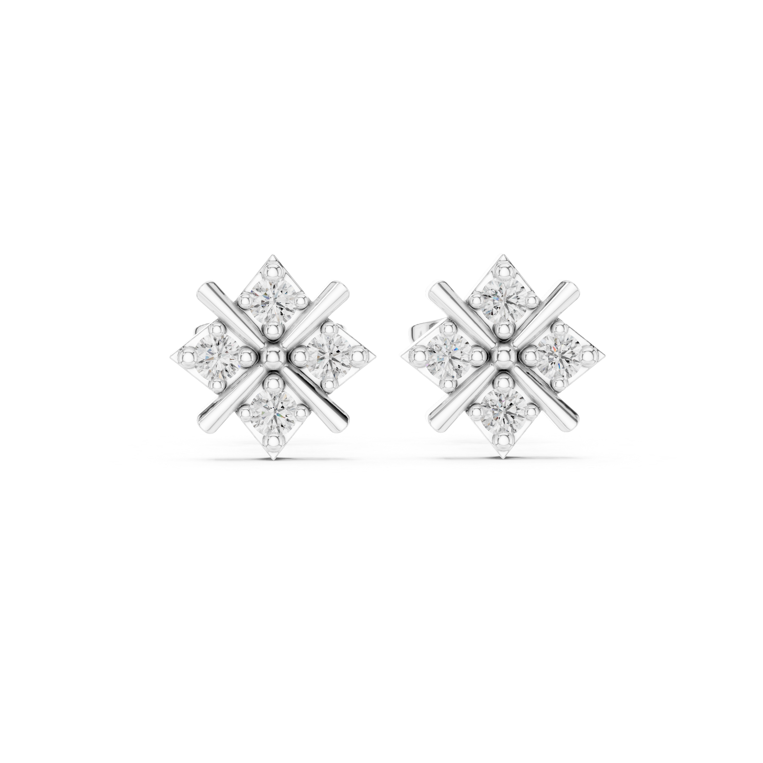 Diamond Cross Cluster Stud Earrings