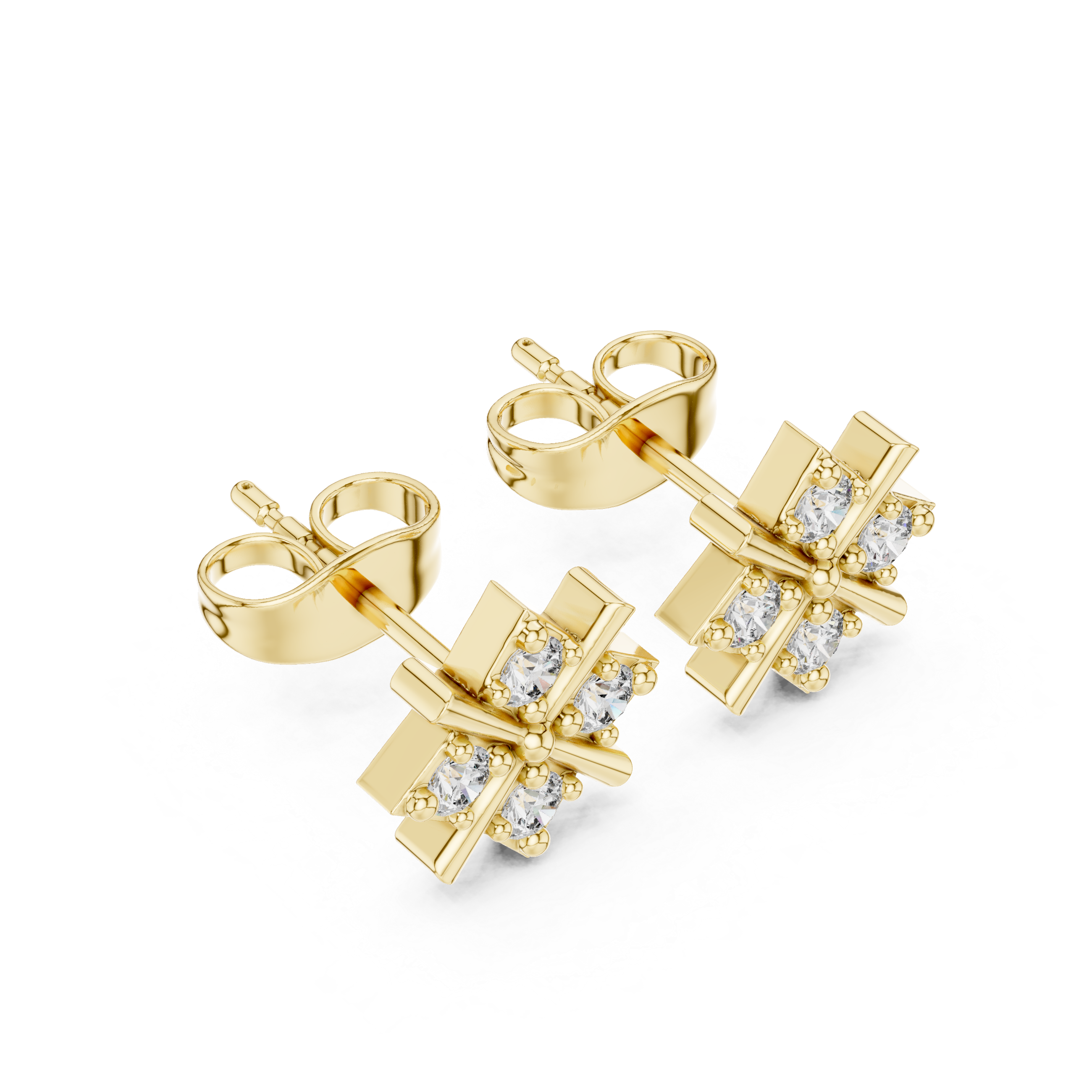 Diamond Cross Cluster Stud Earrings