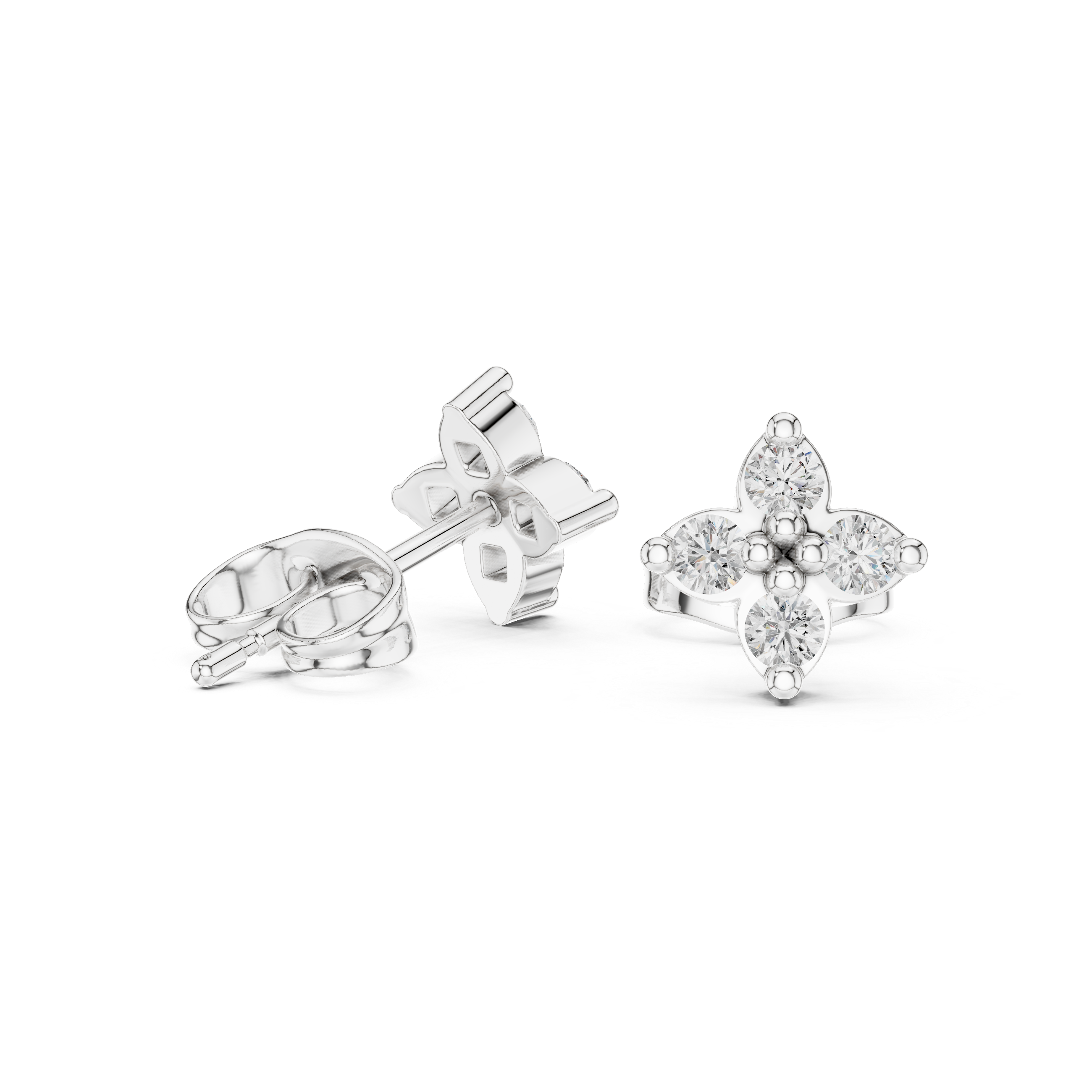 Diamond Floral Cross Stud Earrings
