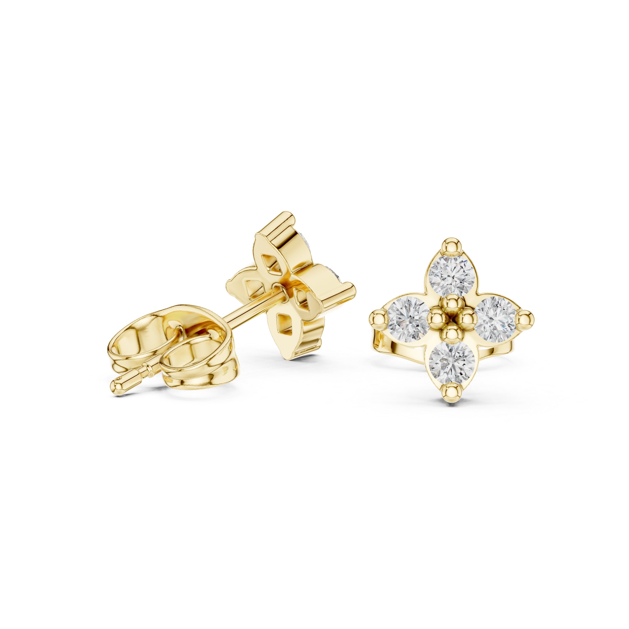 Diamond Floral Cross Stud Earrings