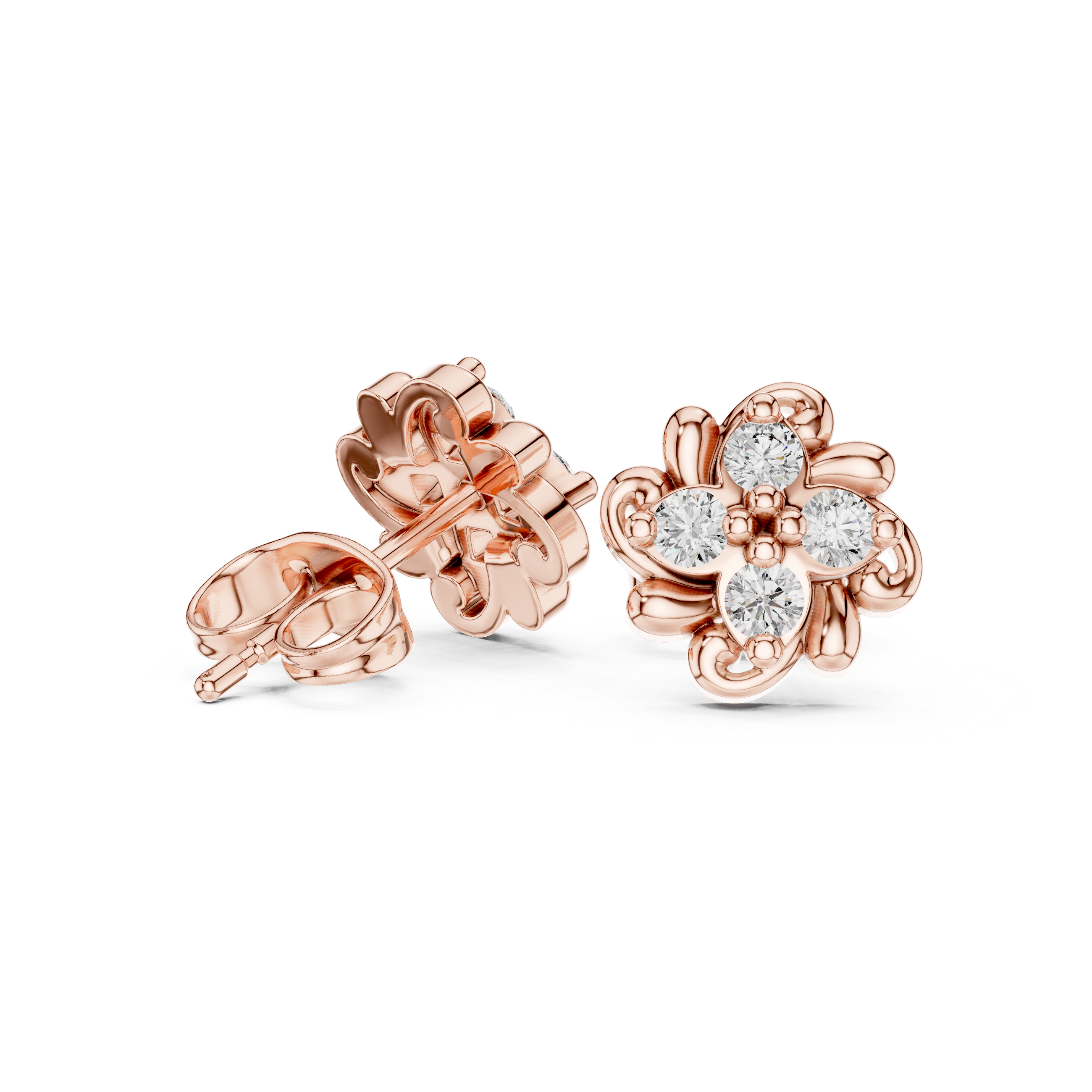Petite Floral Diamond Stud Earrings – Delicate Bloom Design