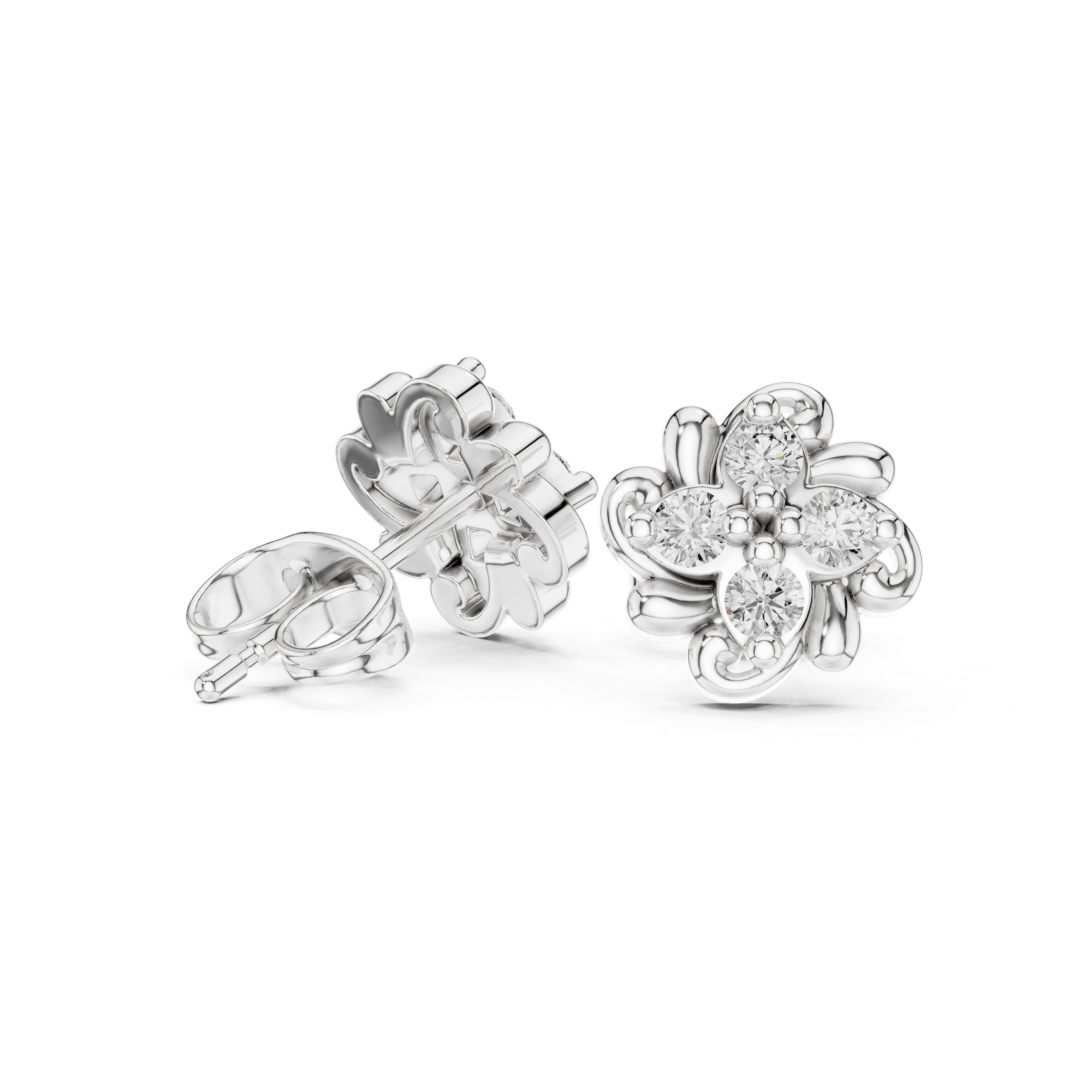 Petite Floral Diamond Stud Earrings – Delicate Bloom Design