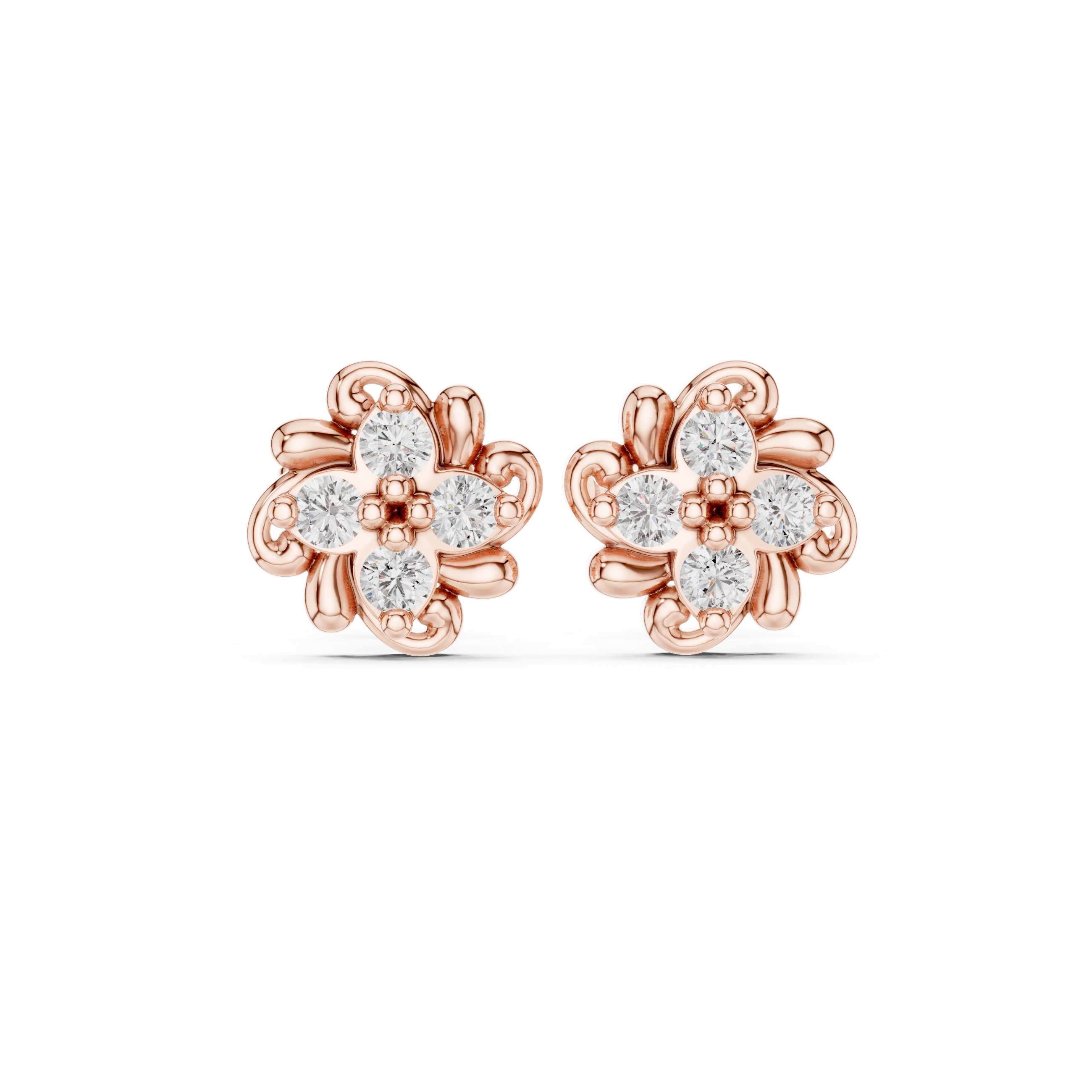 Petite Floral Diamond Stud Earrings – Delicate Bloom Design