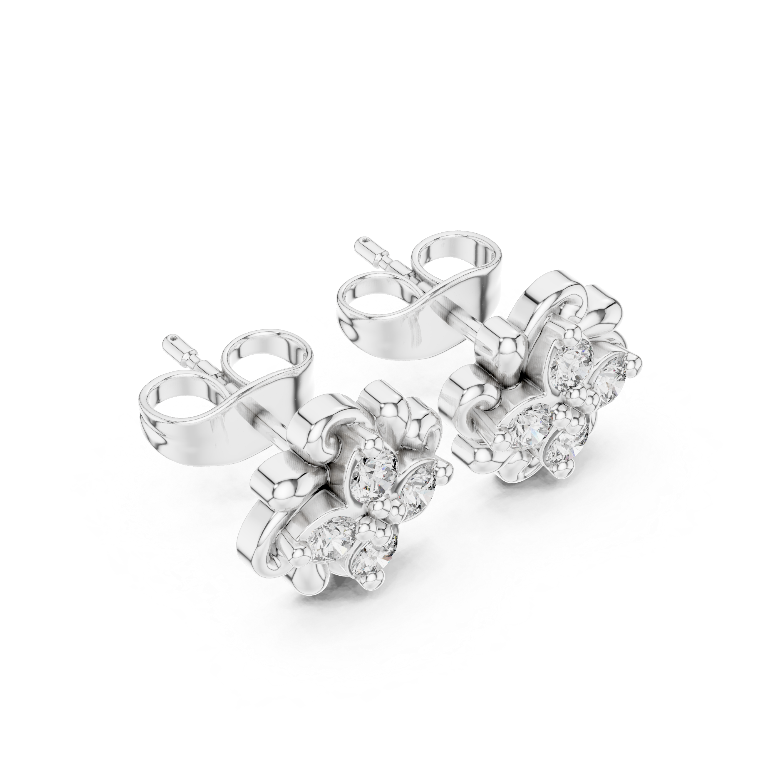 Petite Floral Diamond Stud Earrings – Delicate Bloom Design