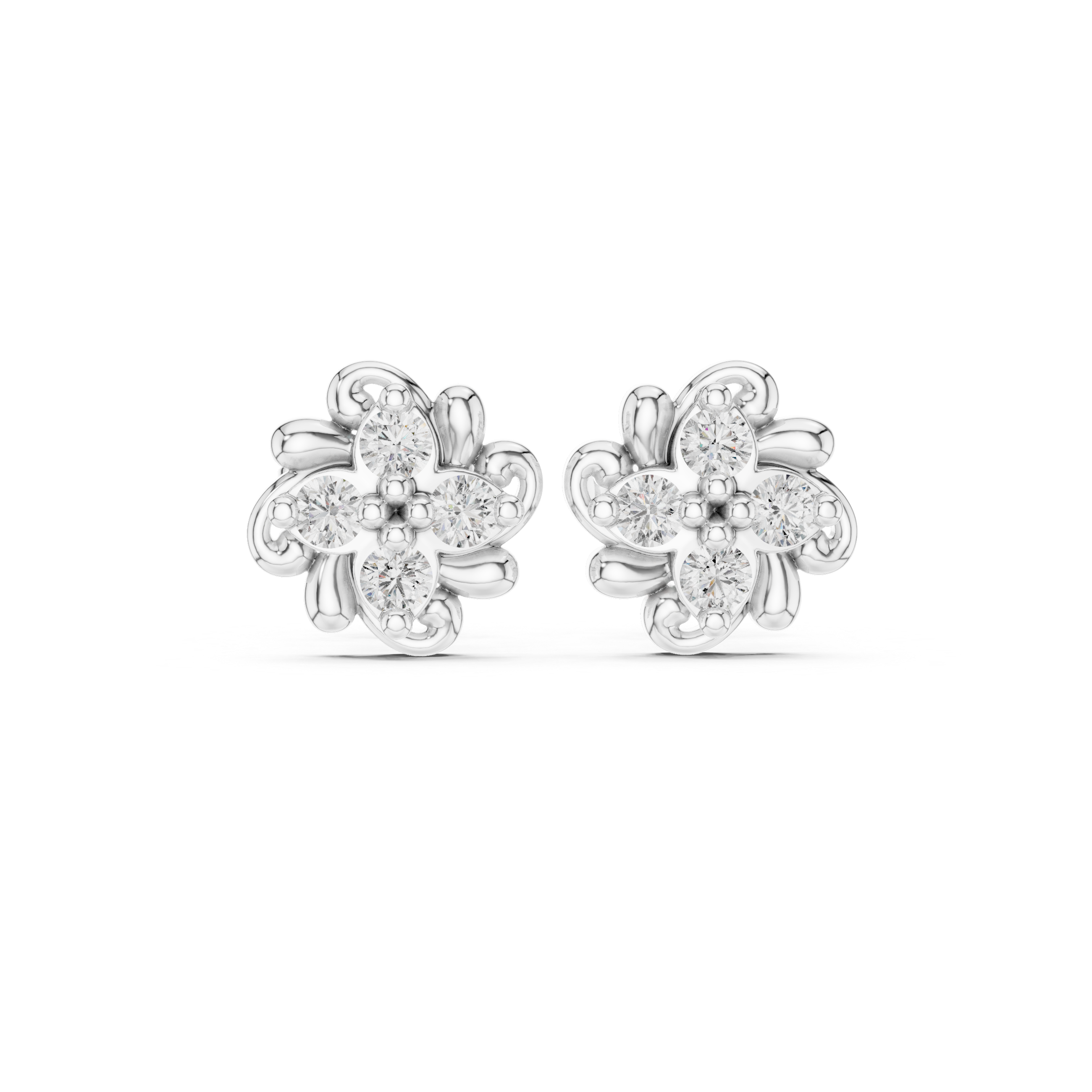 Petite Floral Diamond Stud Earrings – Delicate Bloom Design