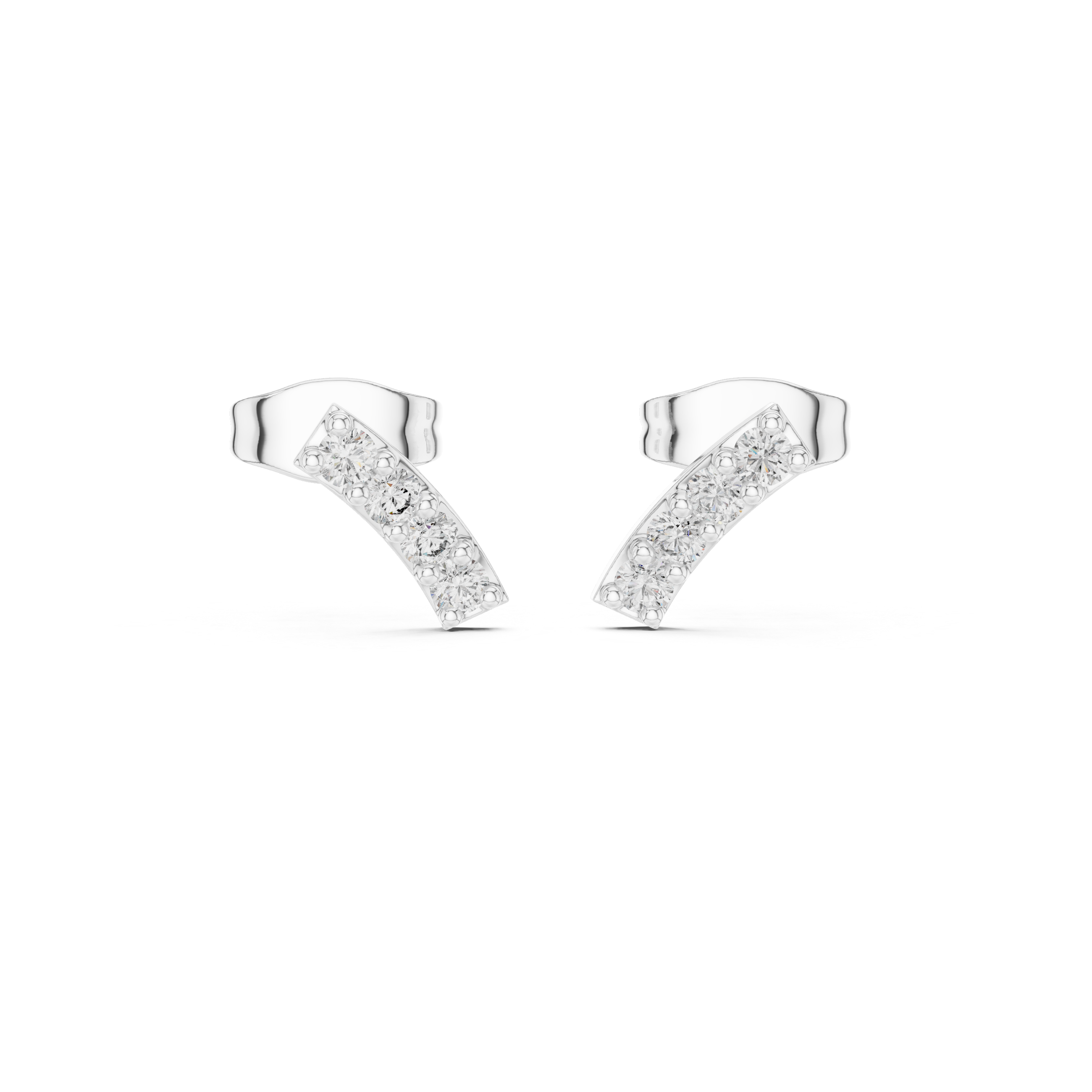 Curved Diamond Bar Stud Earrings – Minimal Arc Design
