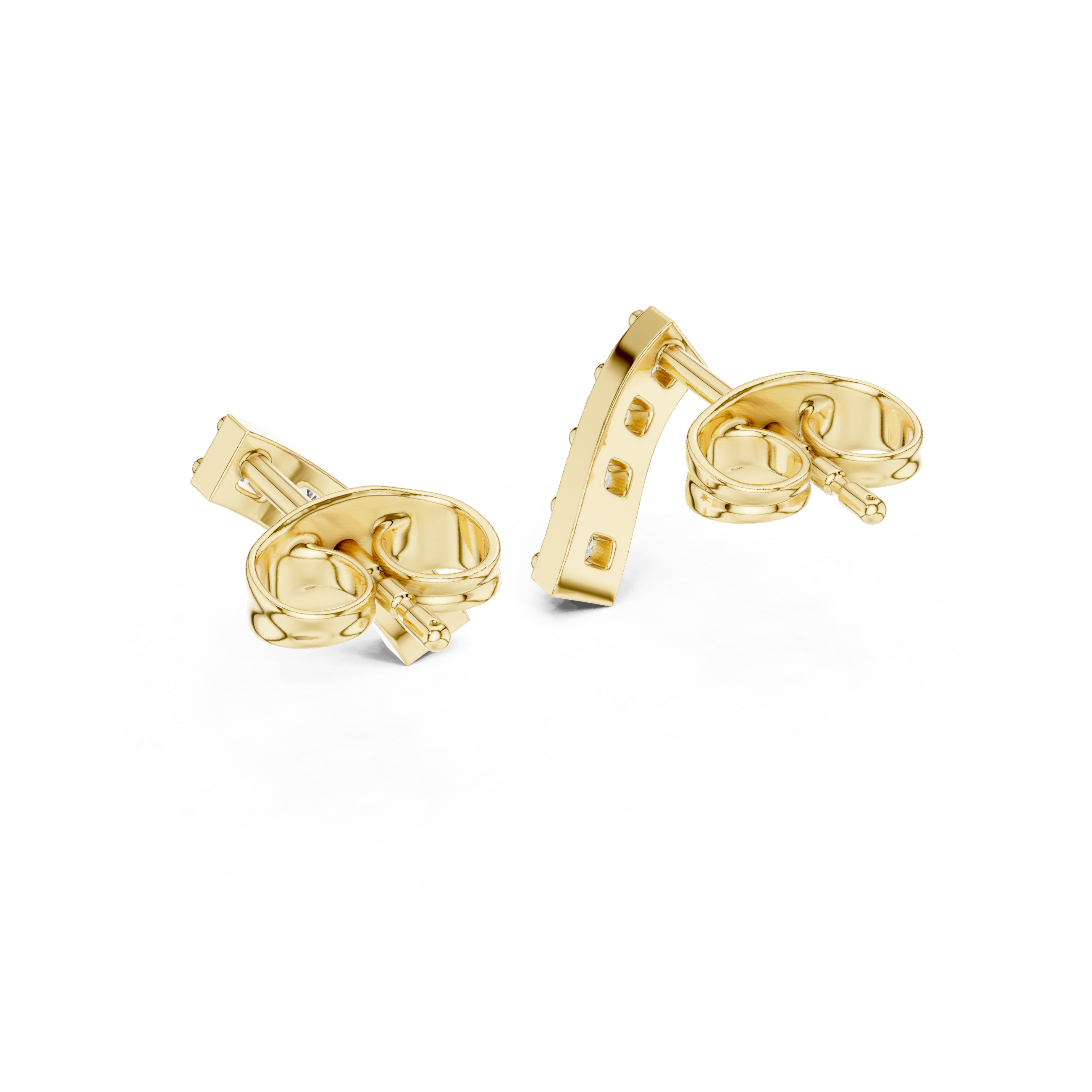 Curved Diamond Bar Stud Earrings – Minimal Arc Design