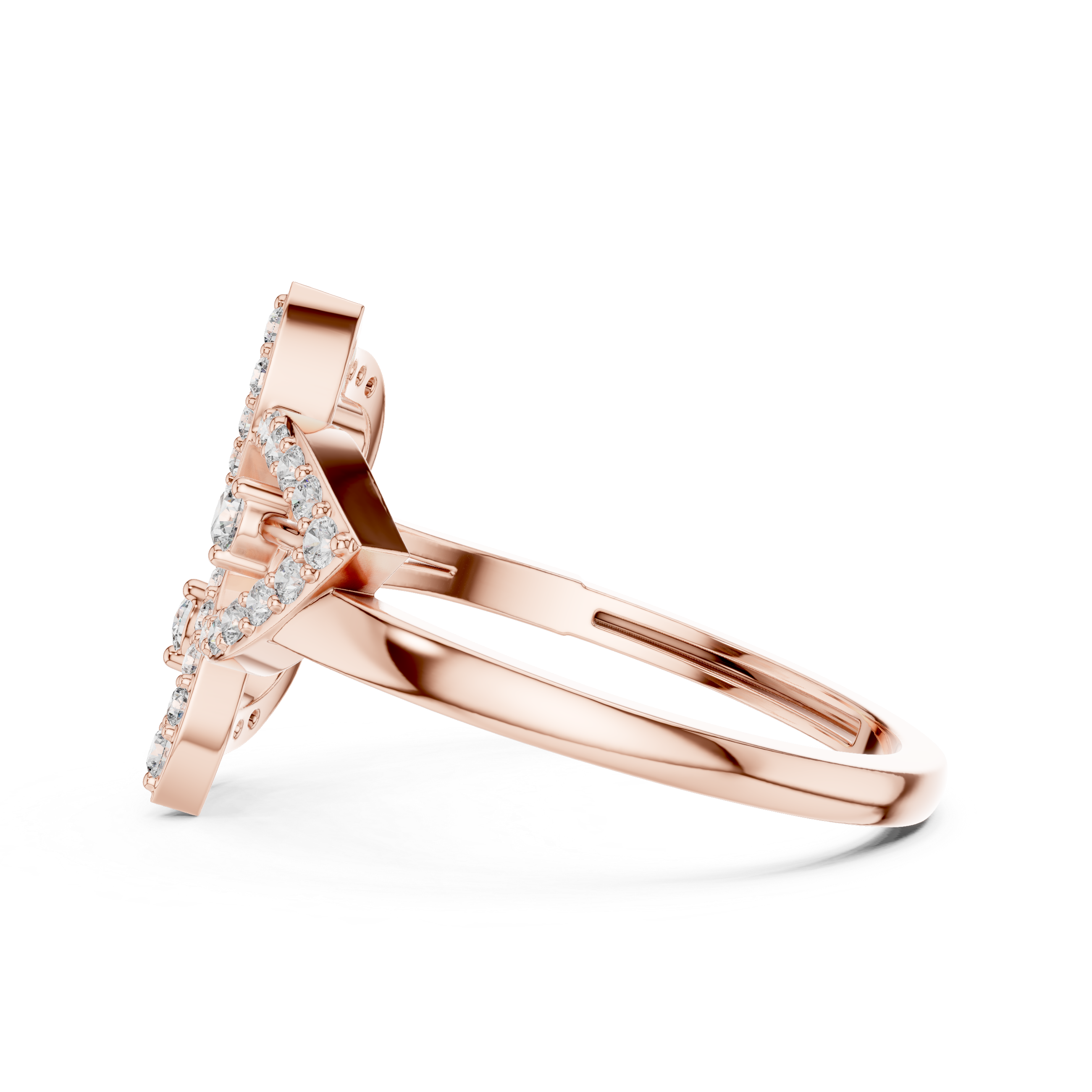 Leaf Motif Diamond Cluster Ring