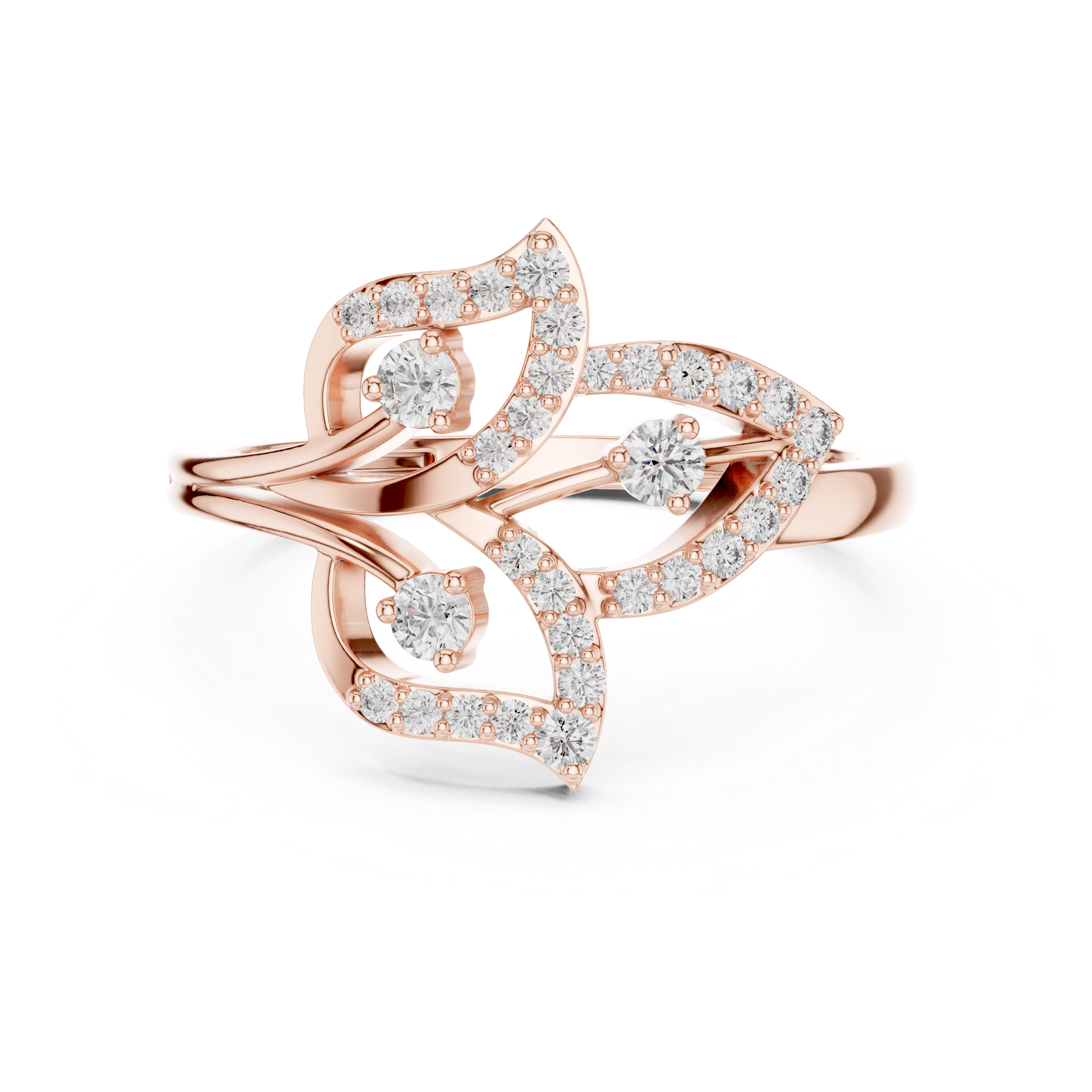 Leaf Motif Diamond Cluster Ring