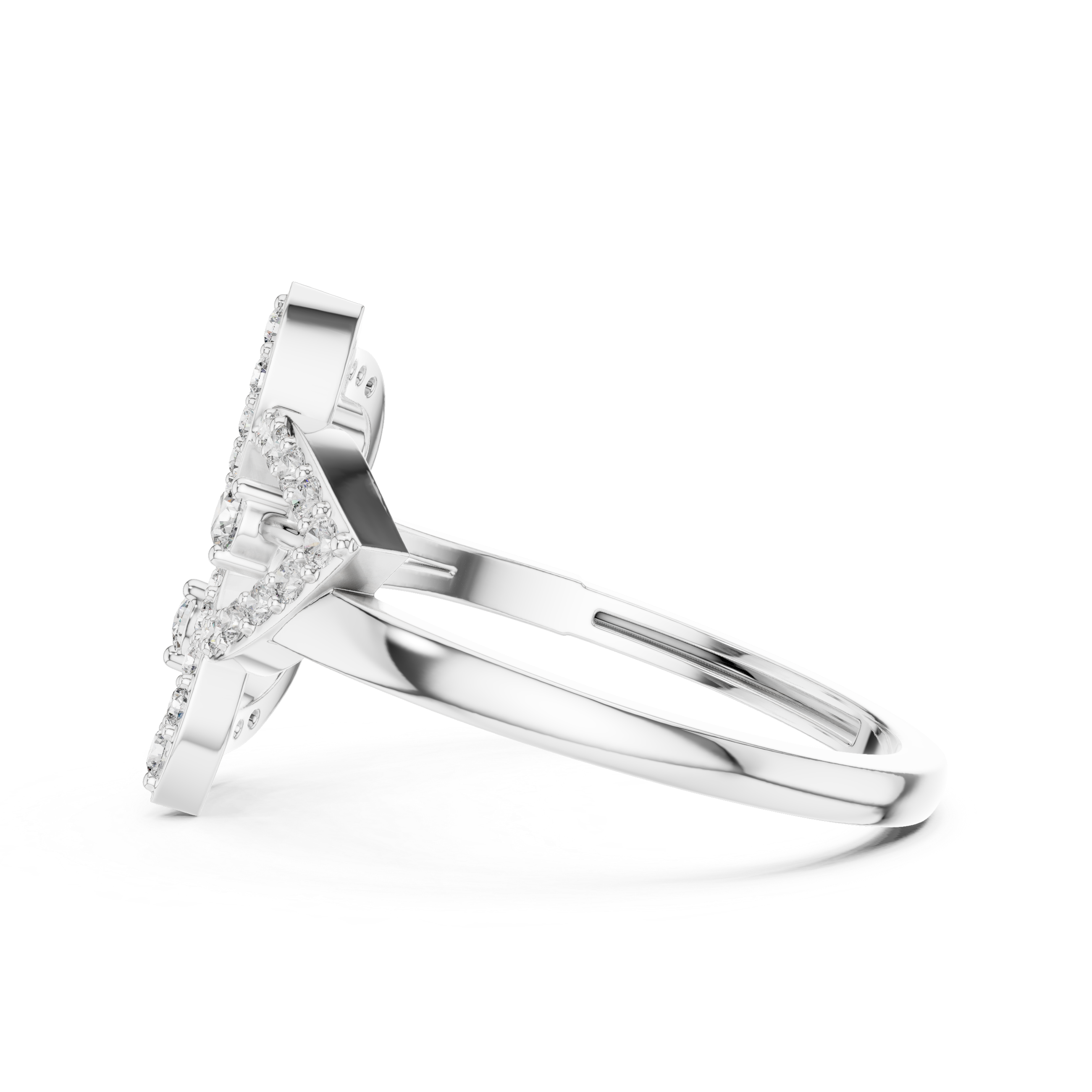 Leaf Motif Diamond Cluster Ring