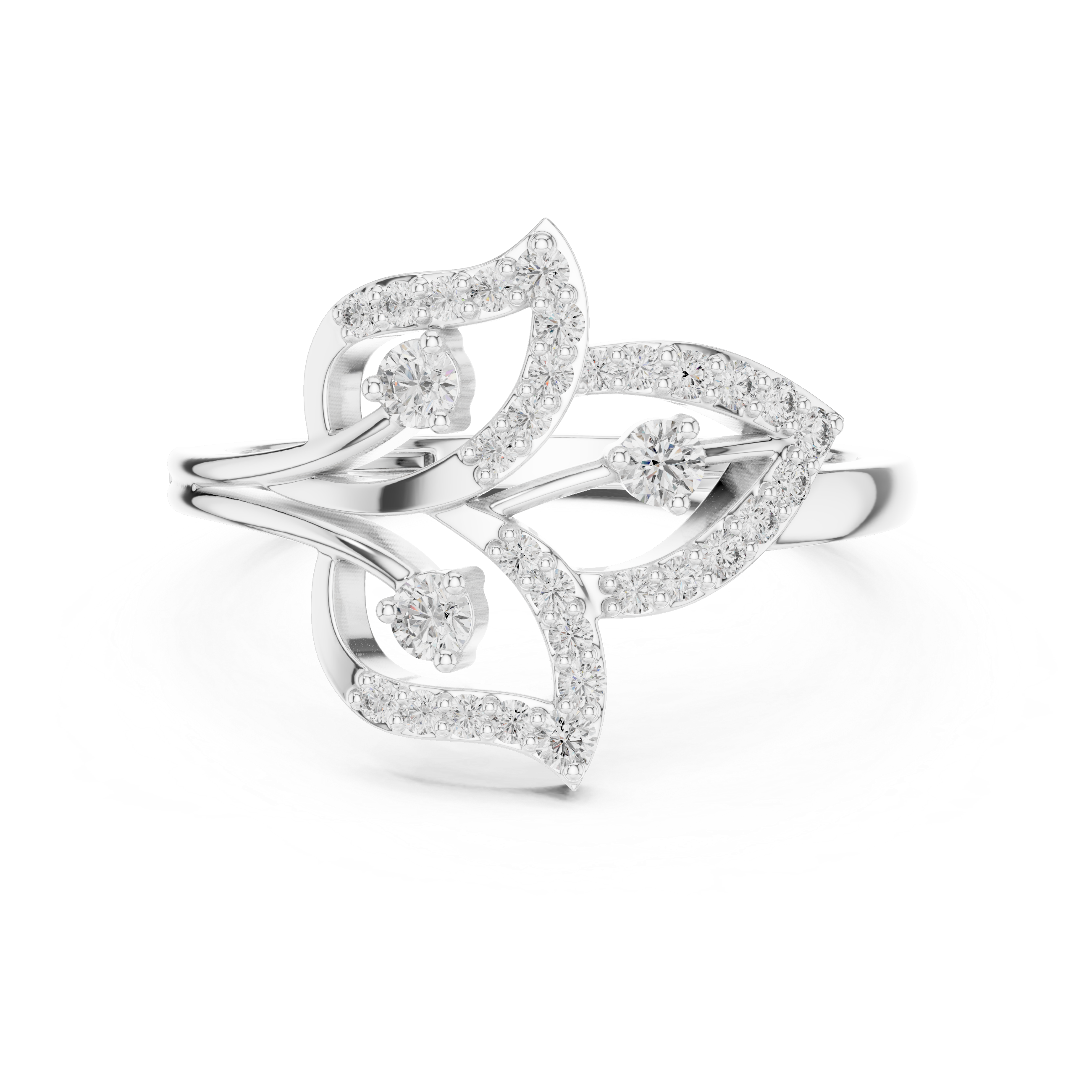 Leaf Motif Diamond Cluster Ring