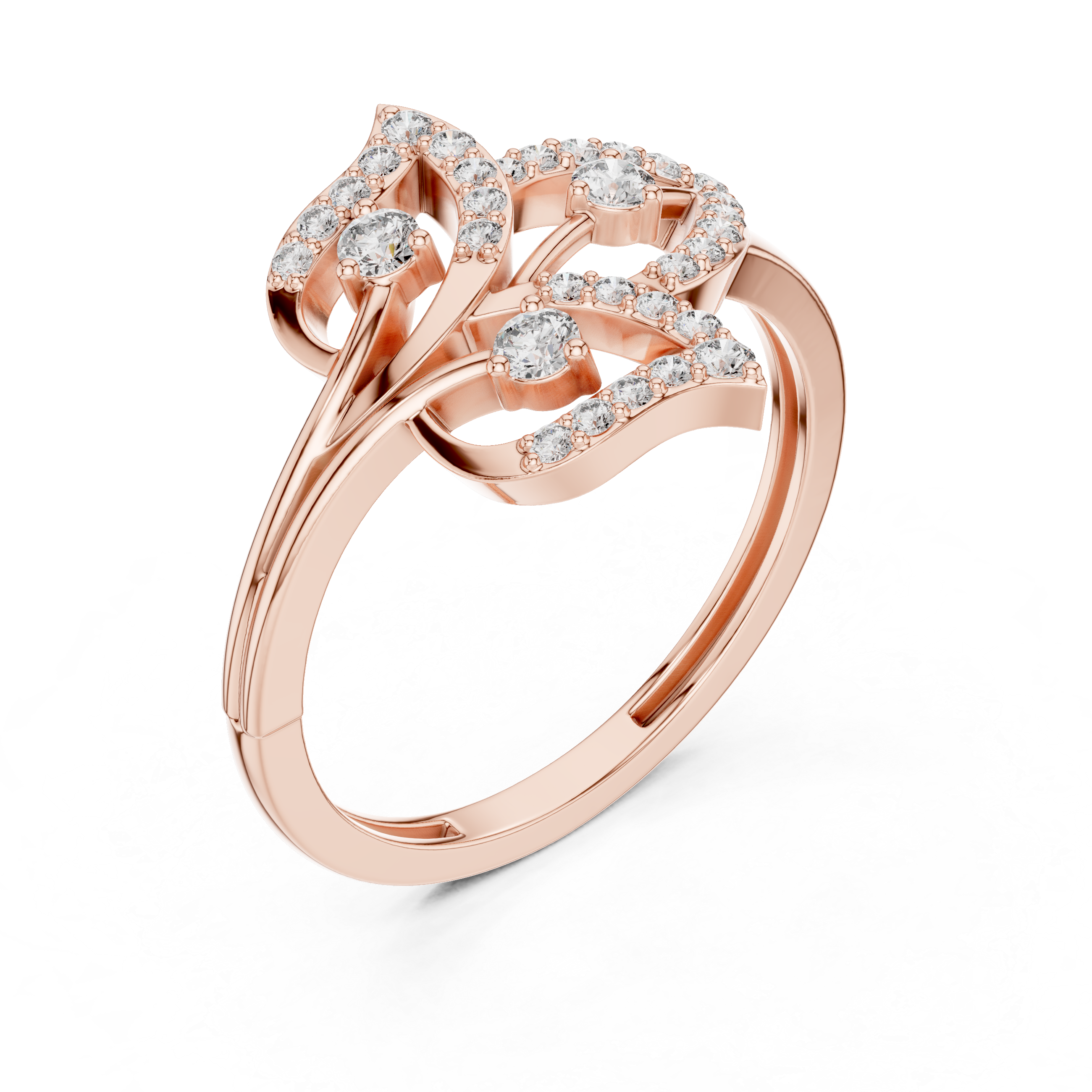 Leaf Motif Diamond Cluster Ring