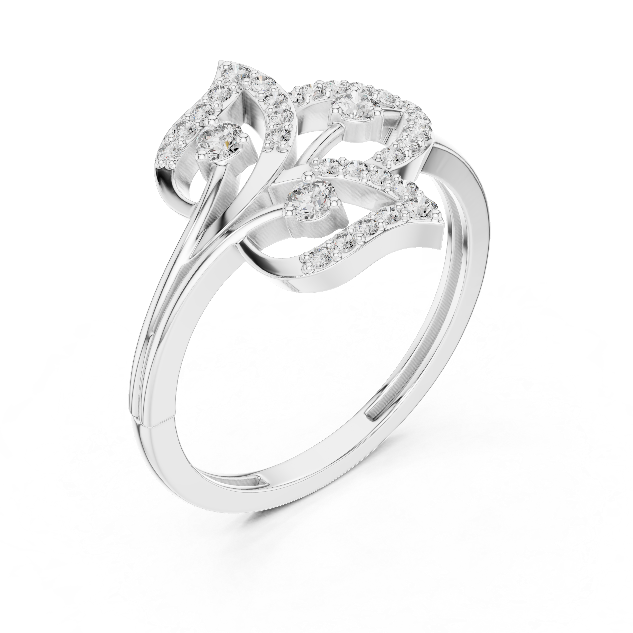 Leaf Motif Diamond Cluster Ring