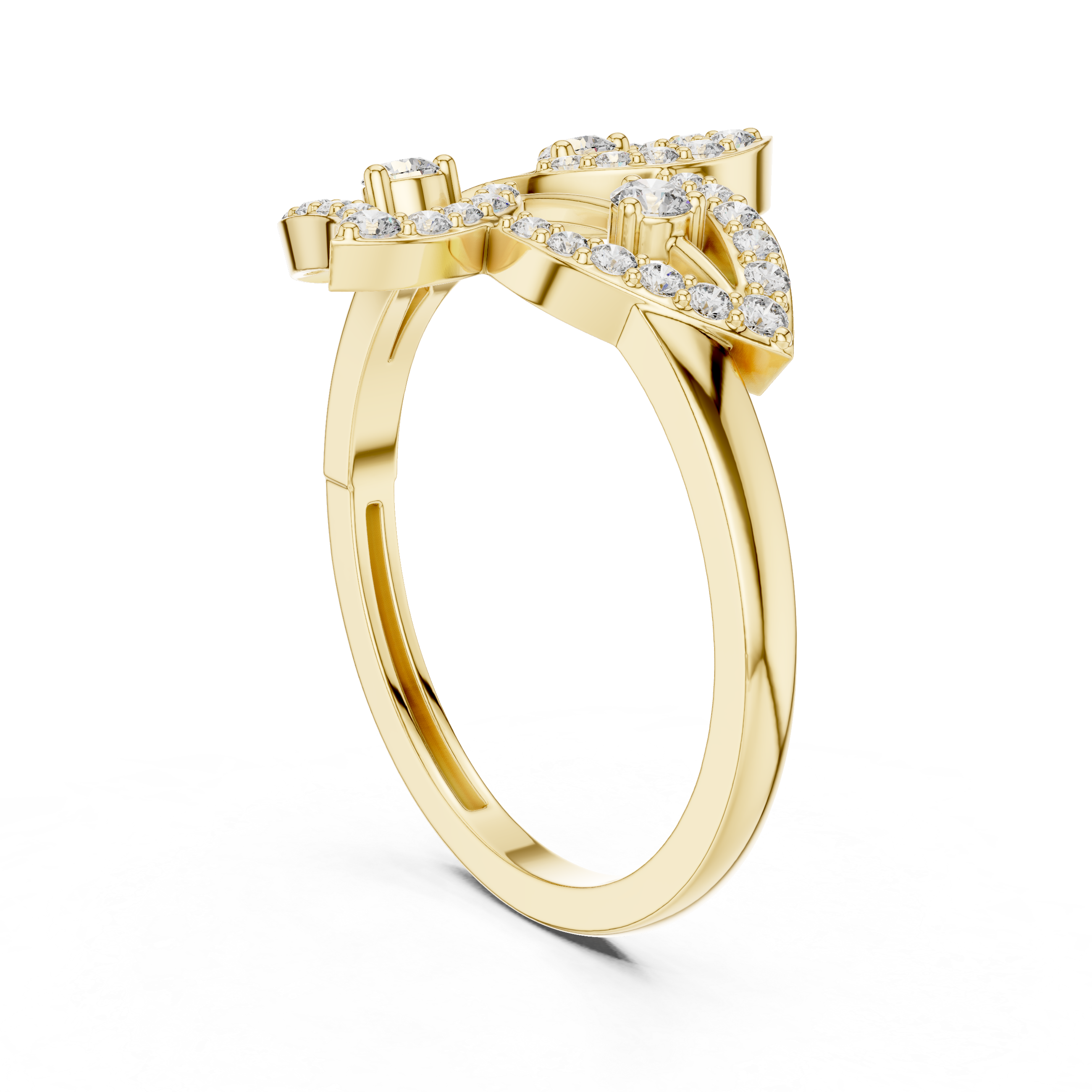 Leaf Motif Diamond Cluster Ring