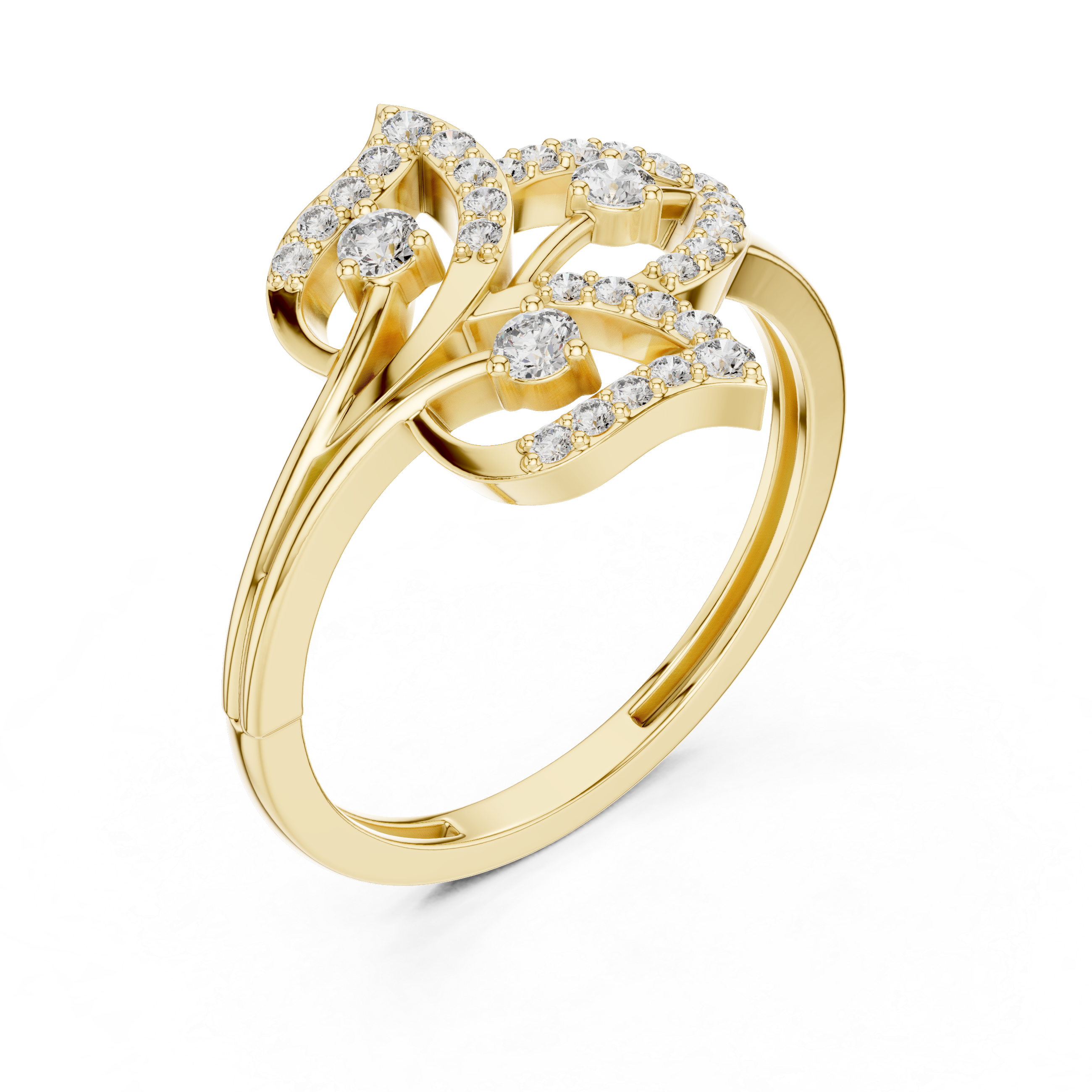 Leaf Motif Diamond Cluster Ring