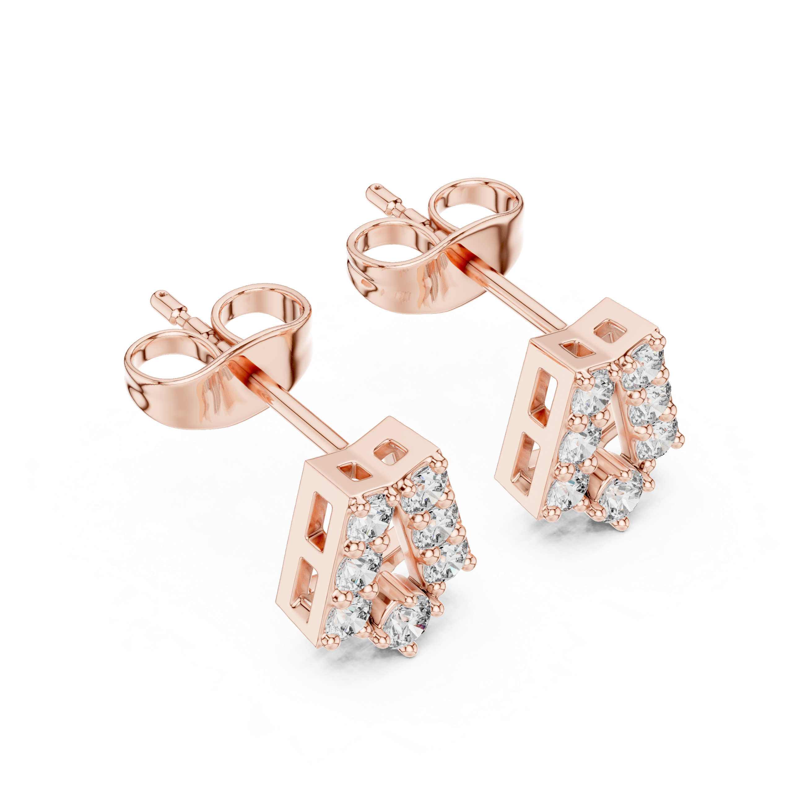 Modern Geometric Diamond Drop Stud Earrings – Minimal Open Frame Design