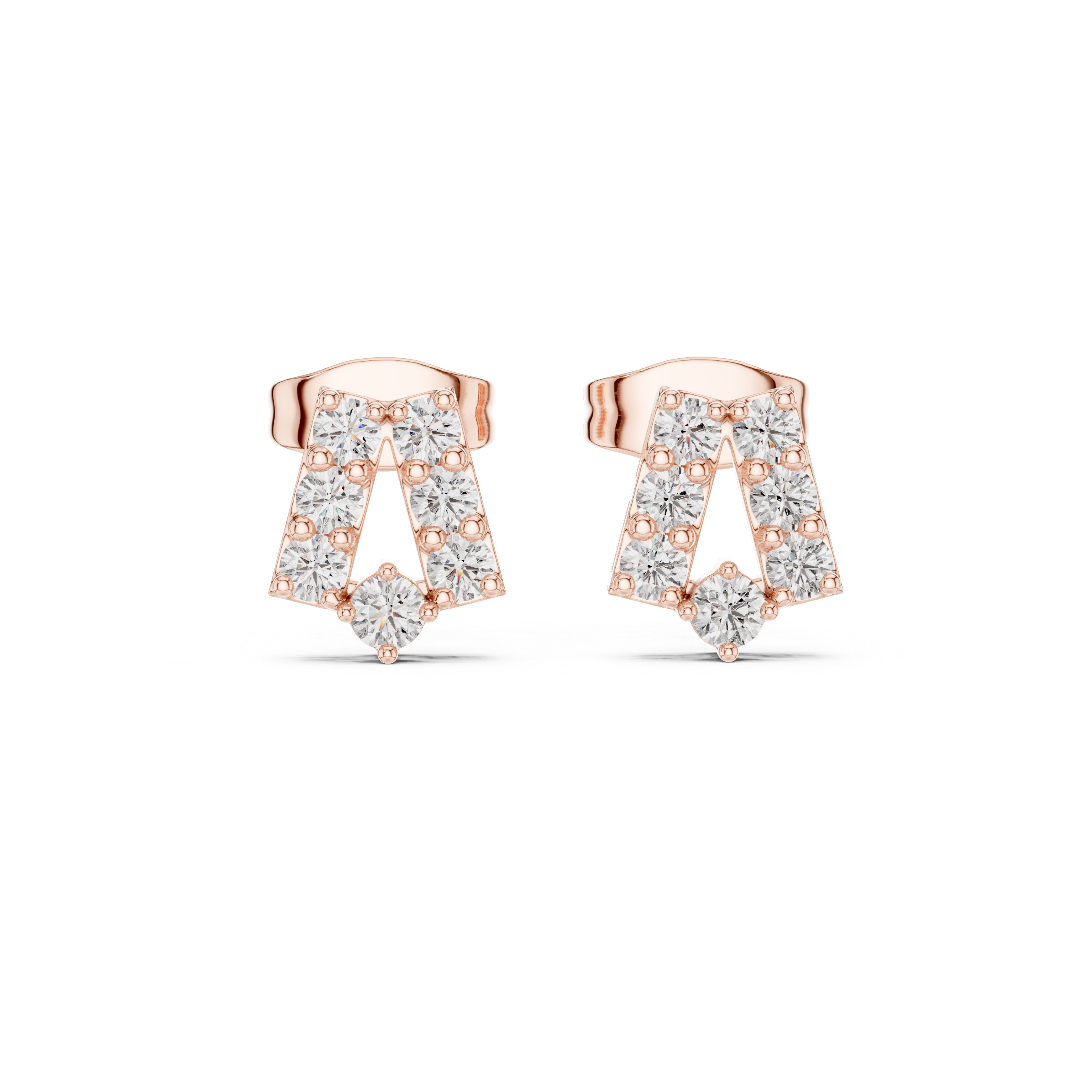 Modern Geometric Diamond Drop Stud Earrings – Minimal Open Frame Design