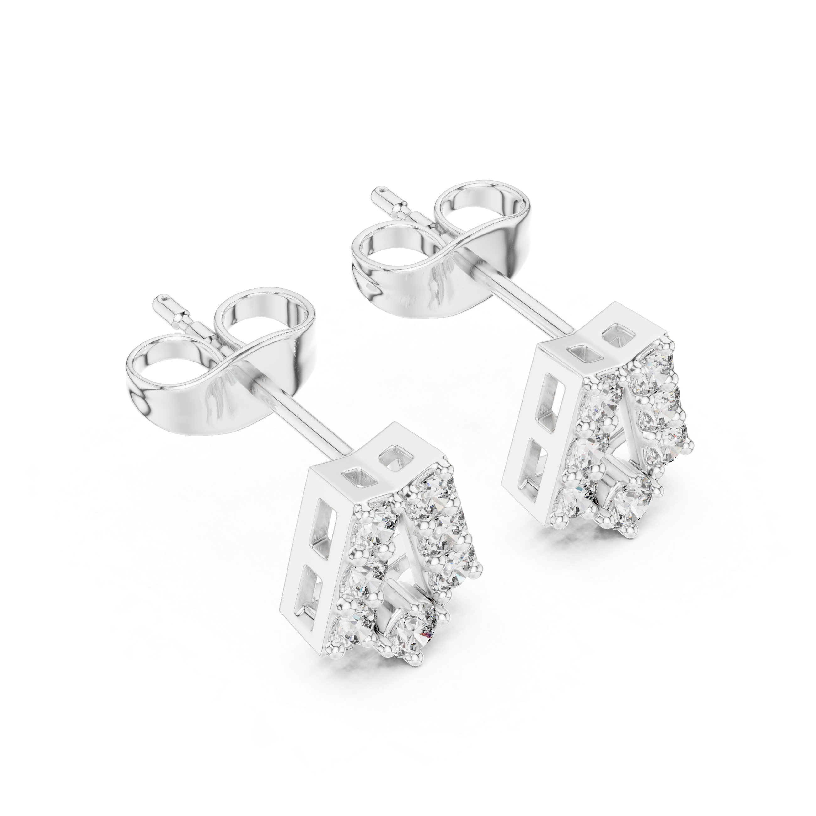 Modern Geometric Diamond Drop Stud Earrings – Minimal Open Frame Design