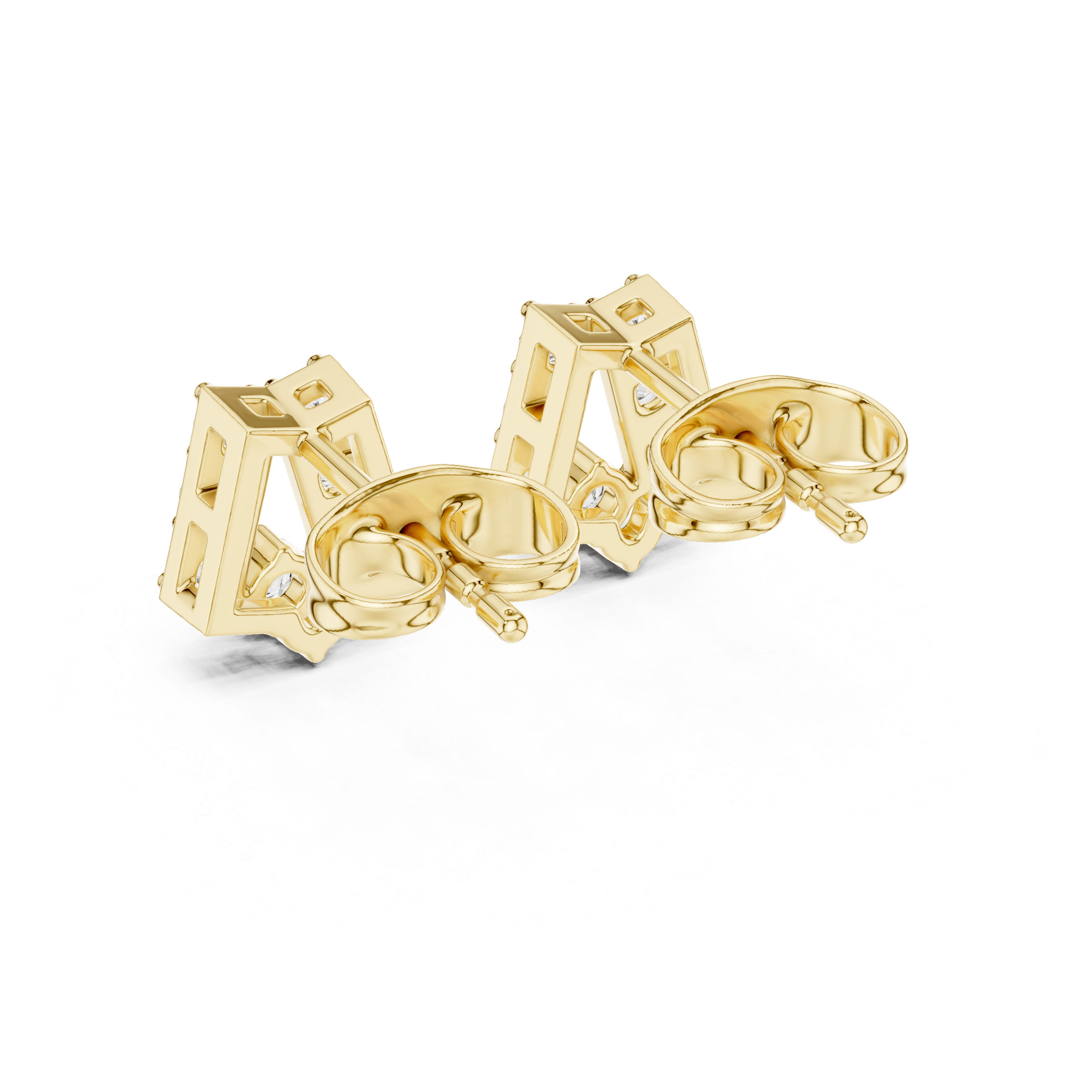 Modern Geometric Diamond Drop Stud Earrings – Minimal Open Frame Design