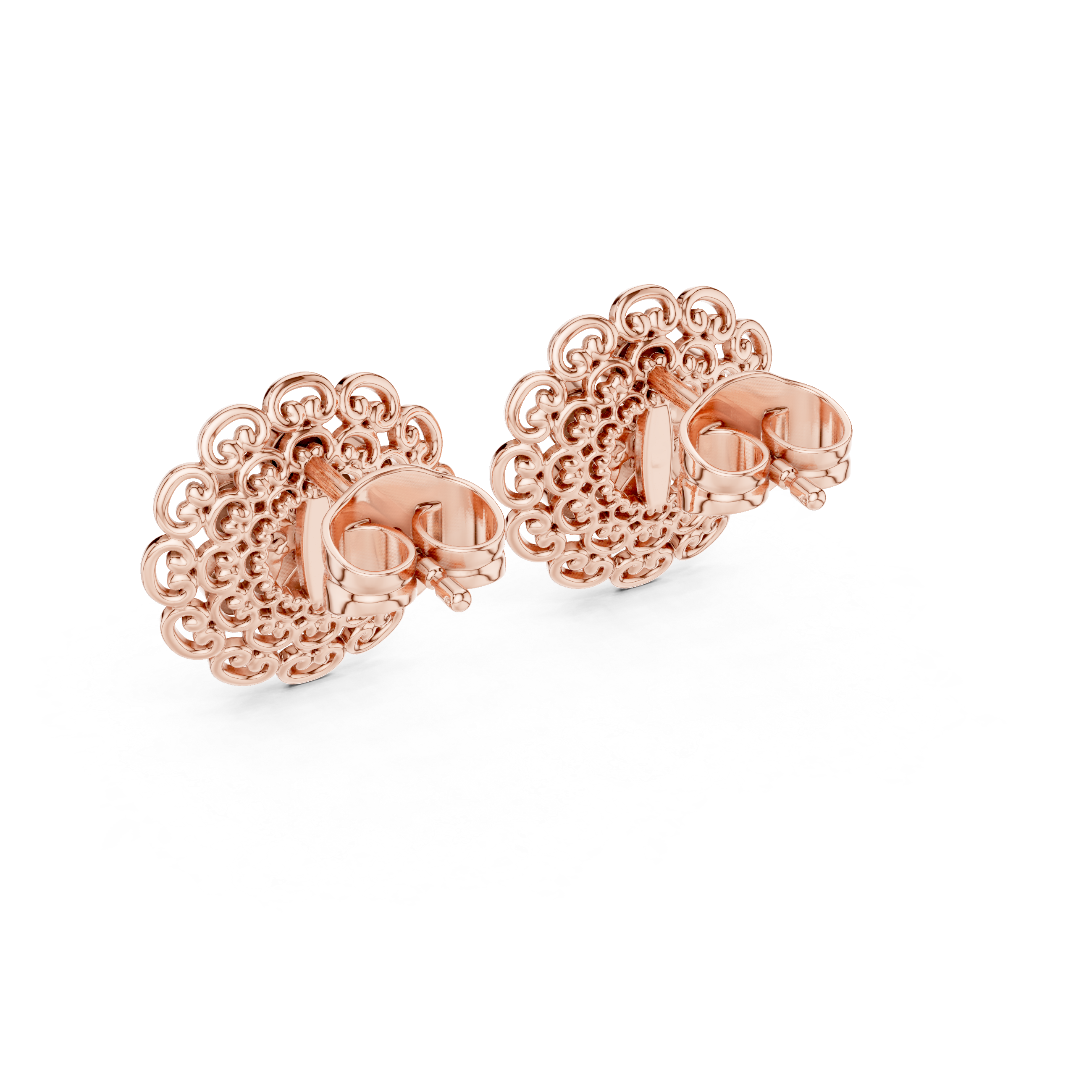 Vintage Lace Floral Diamond Stud Earrings – Intricate Filigree Bloom Design