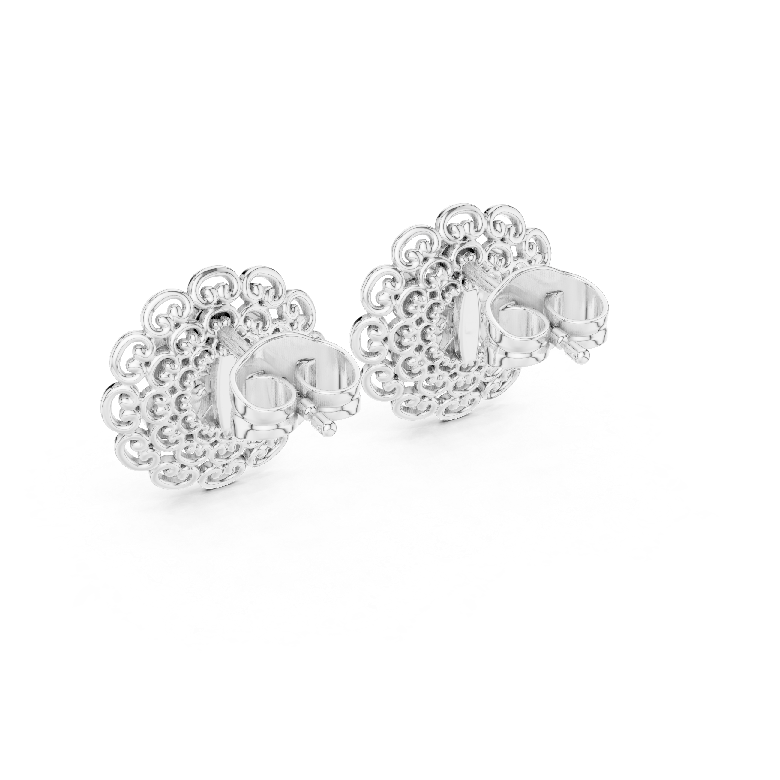 Vintage Lace Floral Diamond Stud Earrings – Intricate Filigree Bloom Design