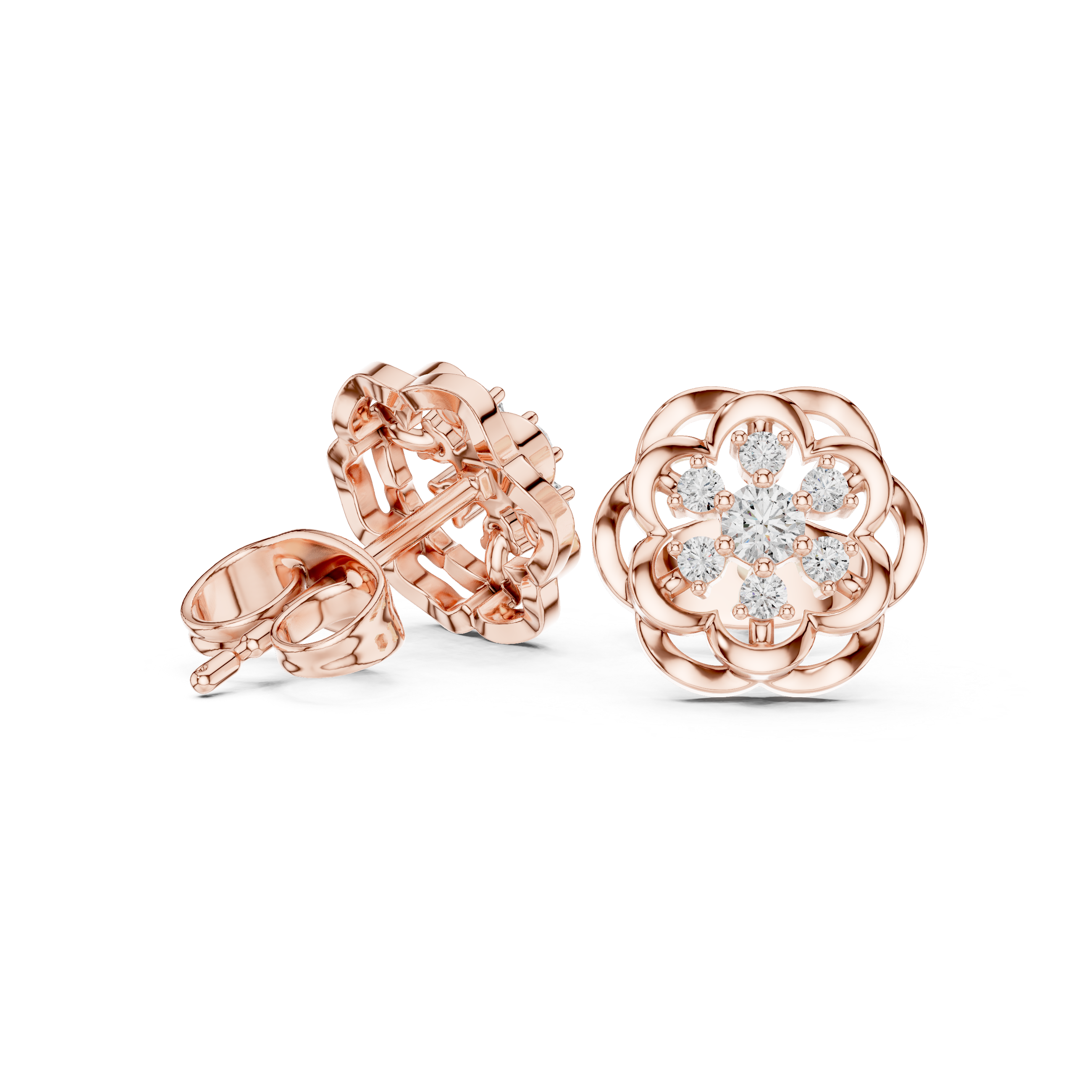 Elegant Floral Diamond Cluster Stud Earrings – Vintage Inspired Bloom Design