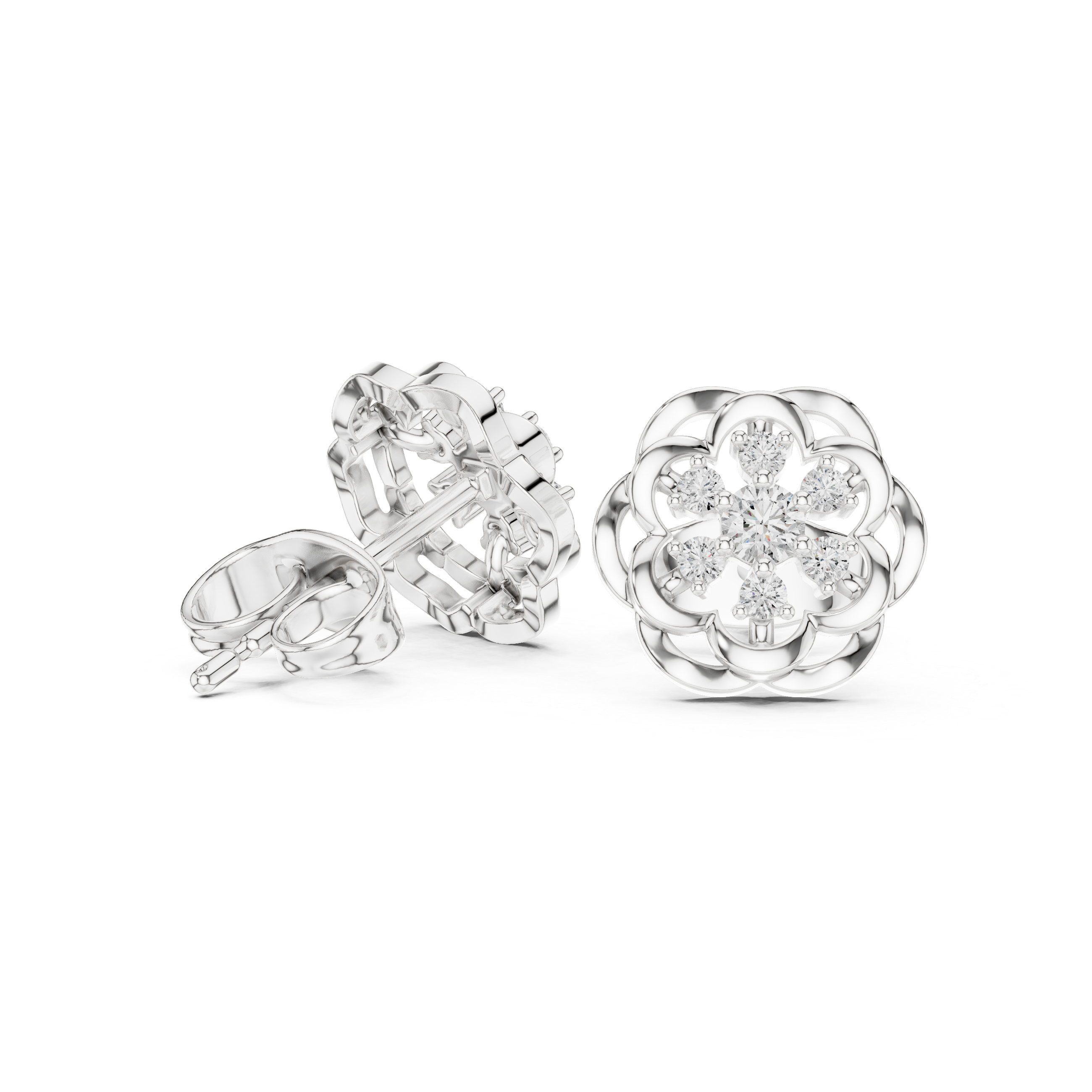 Elegant Floral Diamond Cluster Stud Earrings – Vintage Inspired Bloom Design