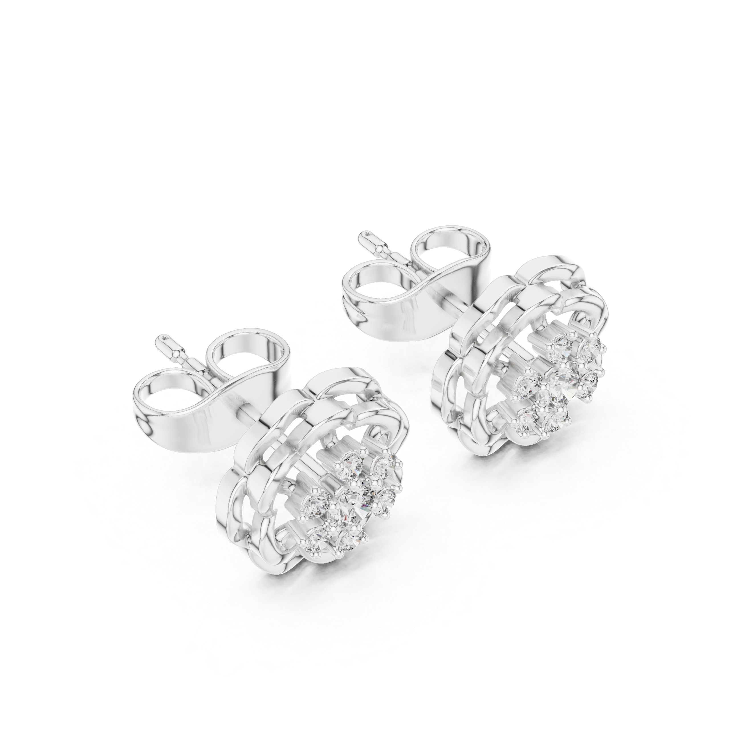 Elegant Floral Diamond Cluster Stud Earrings – Vintage Inspired Bloom Design