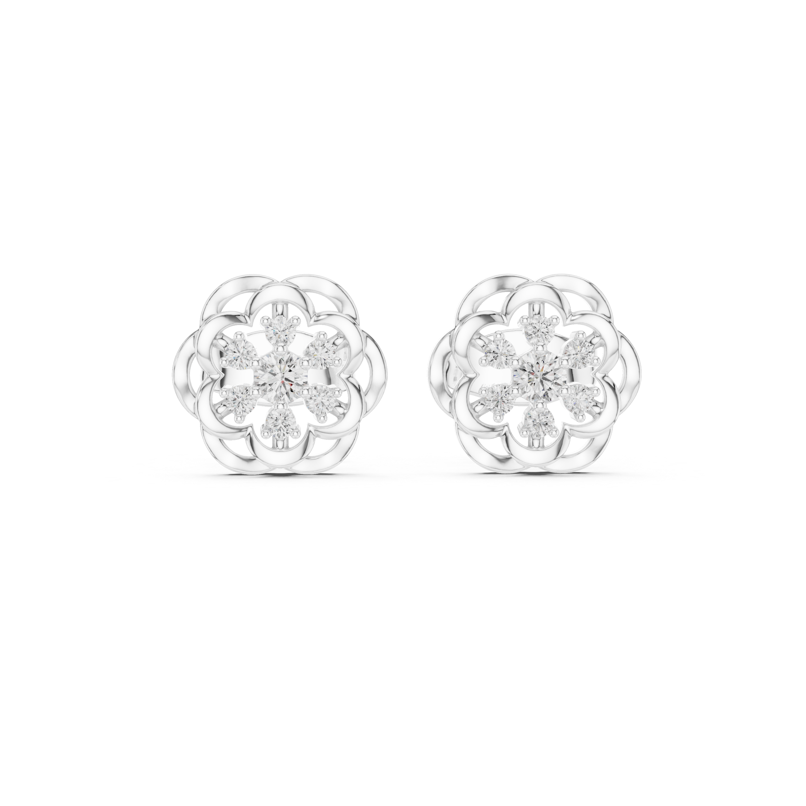Elegant Floral Diamond Cluster Stud Earrings – Vintage Inspired Bloom Design