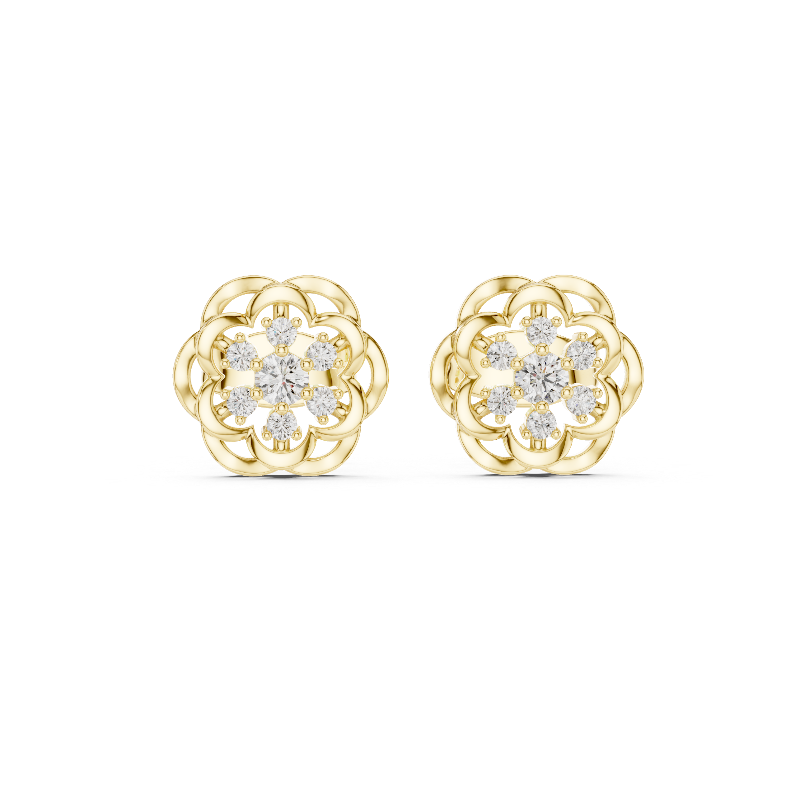Elegant Floral Diamond Cluster Stud Earrings – Vintage Inspired Bloom Design