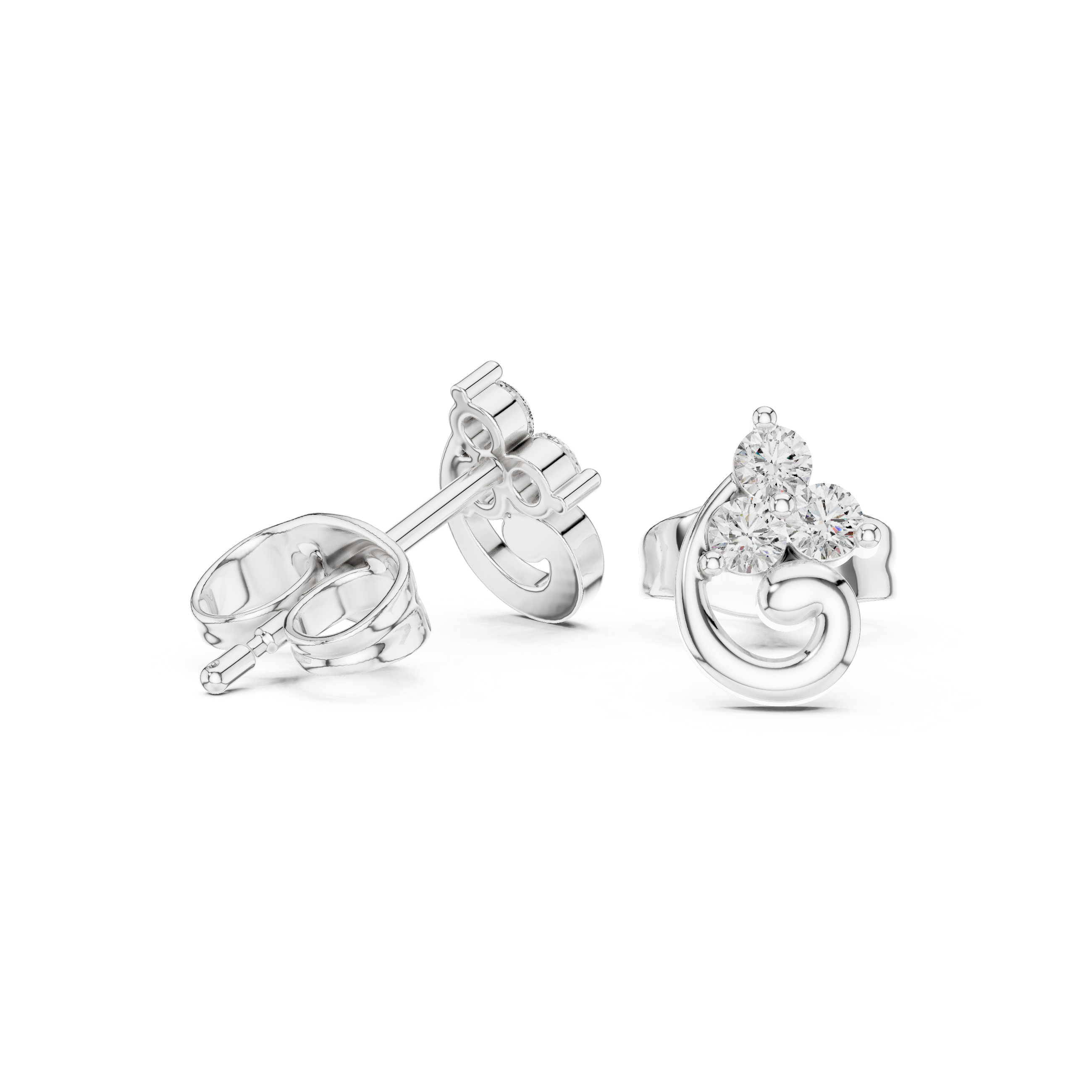 Elegant Swirl Diamond Trio Stud Earrings