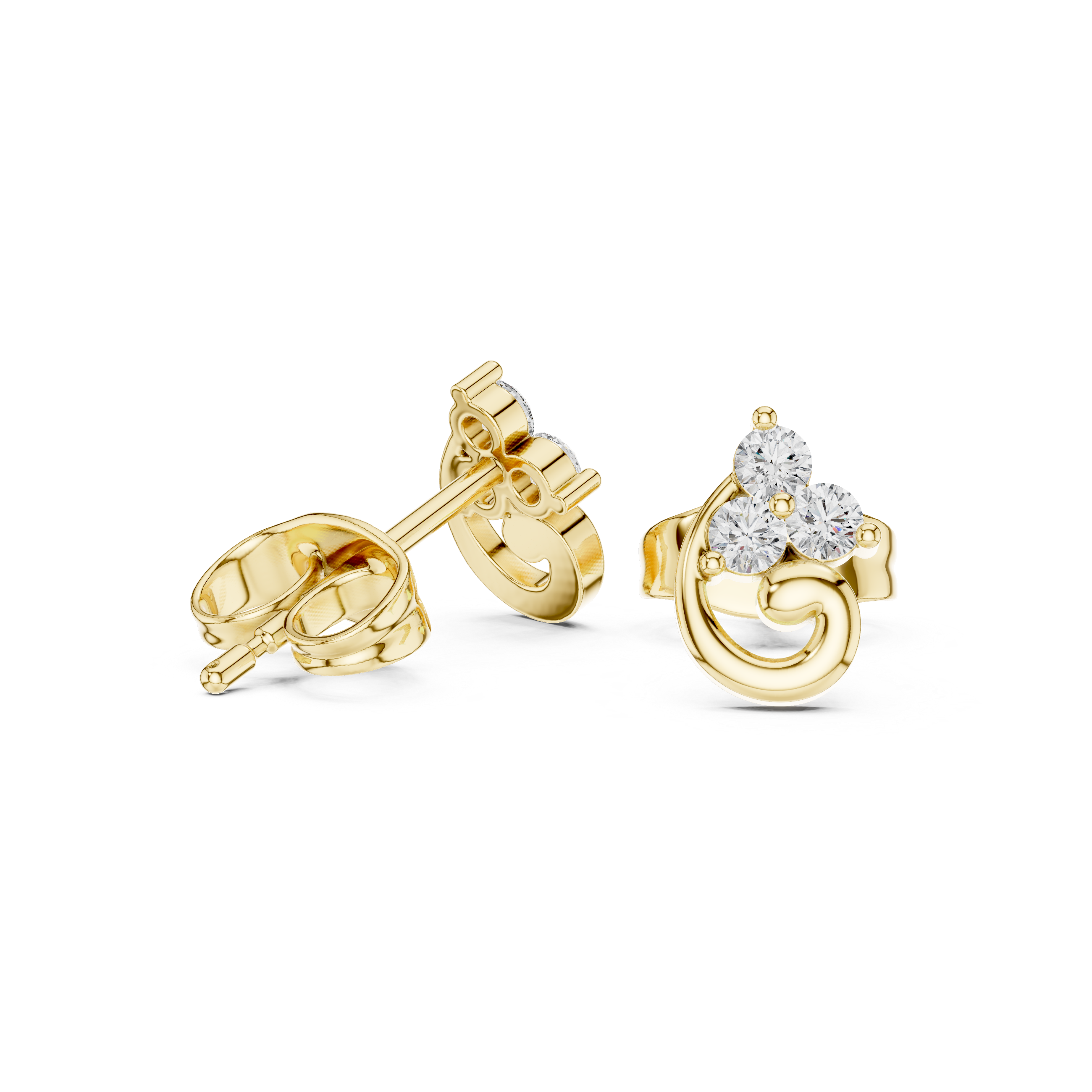 Elegant Swirl Diamond Trio Stud Earrings