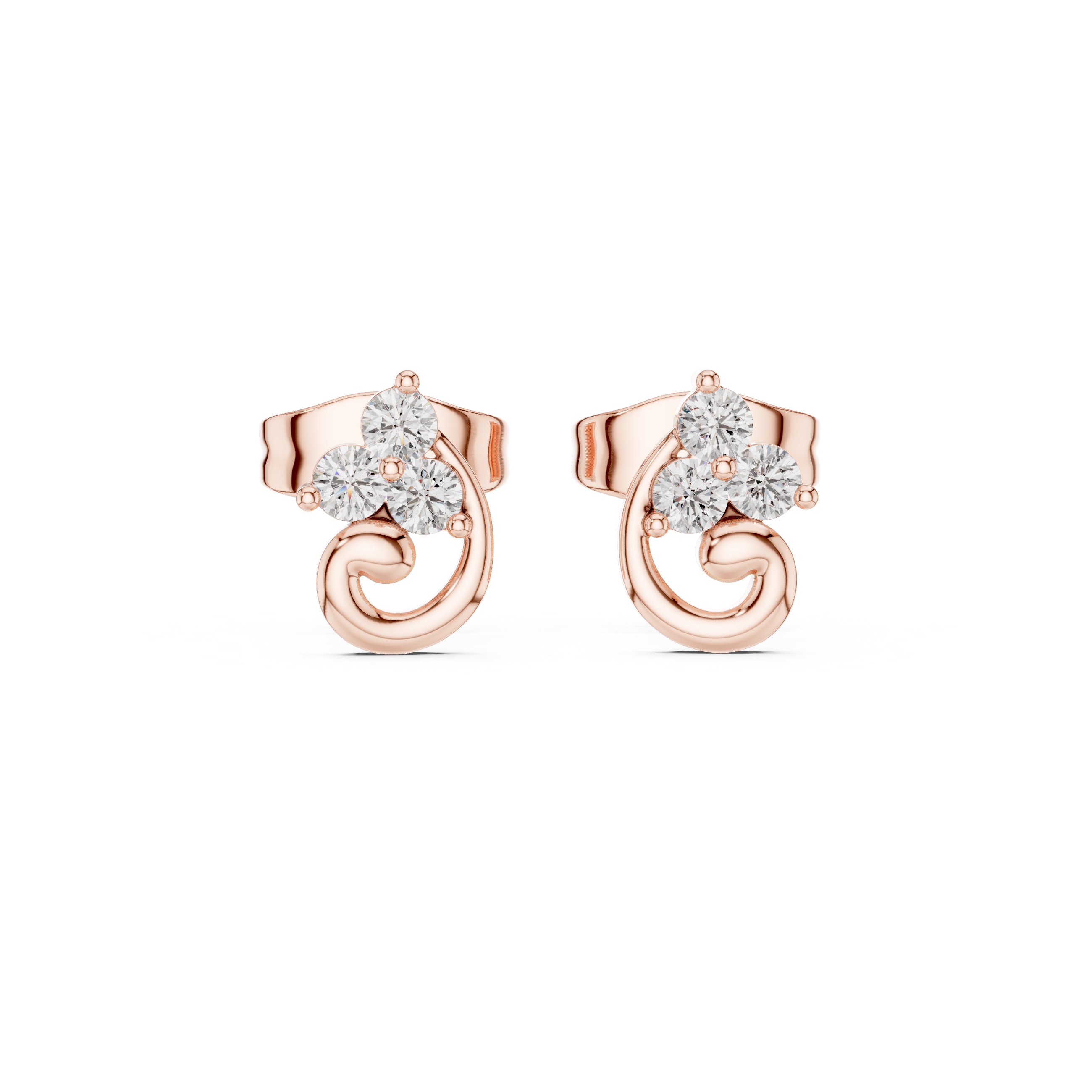 Elegant Swirl Diamond Trio Stud Earrings