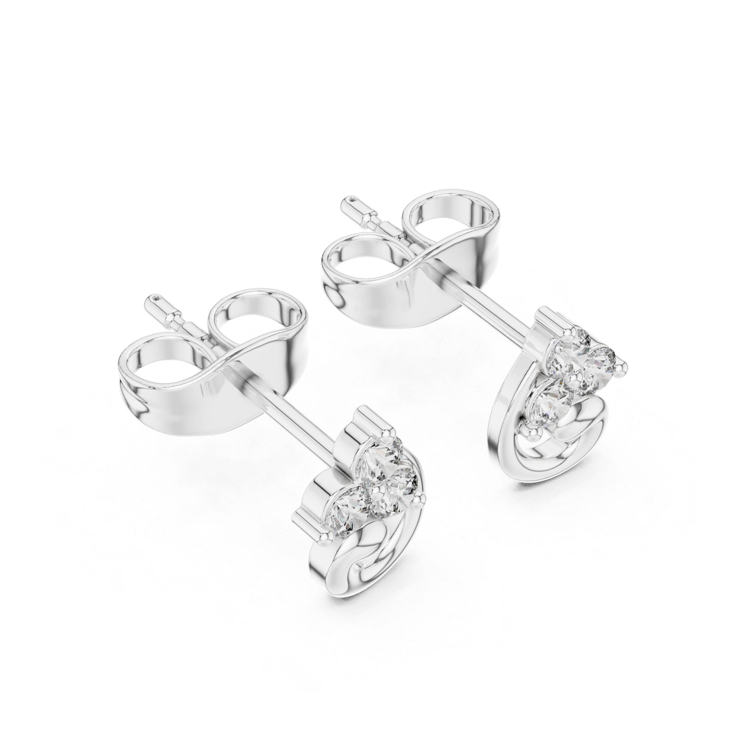Elegant Swirl Diamond Trio Stud Earrings