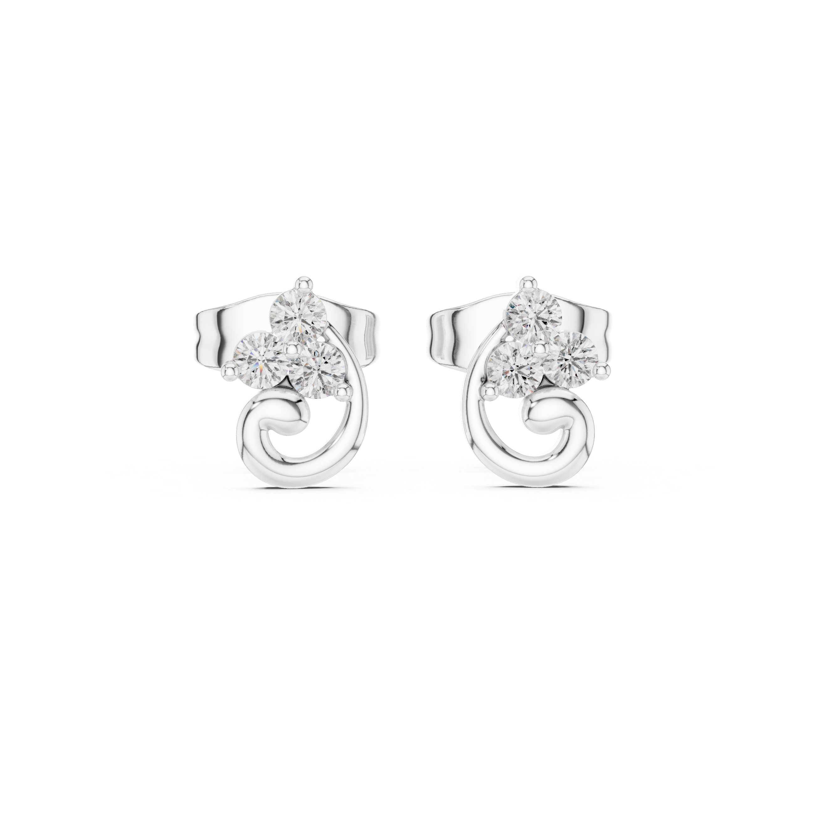 Elegant Swirl Diamond Trio Stud Earrings