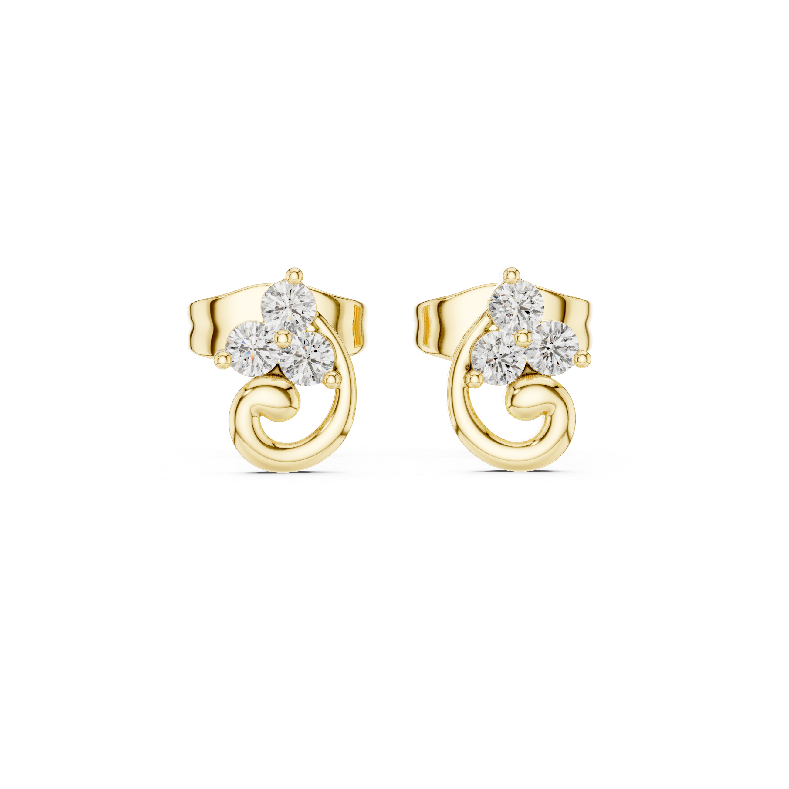 Elegant Swirl Diamond Trio Stud Earrings