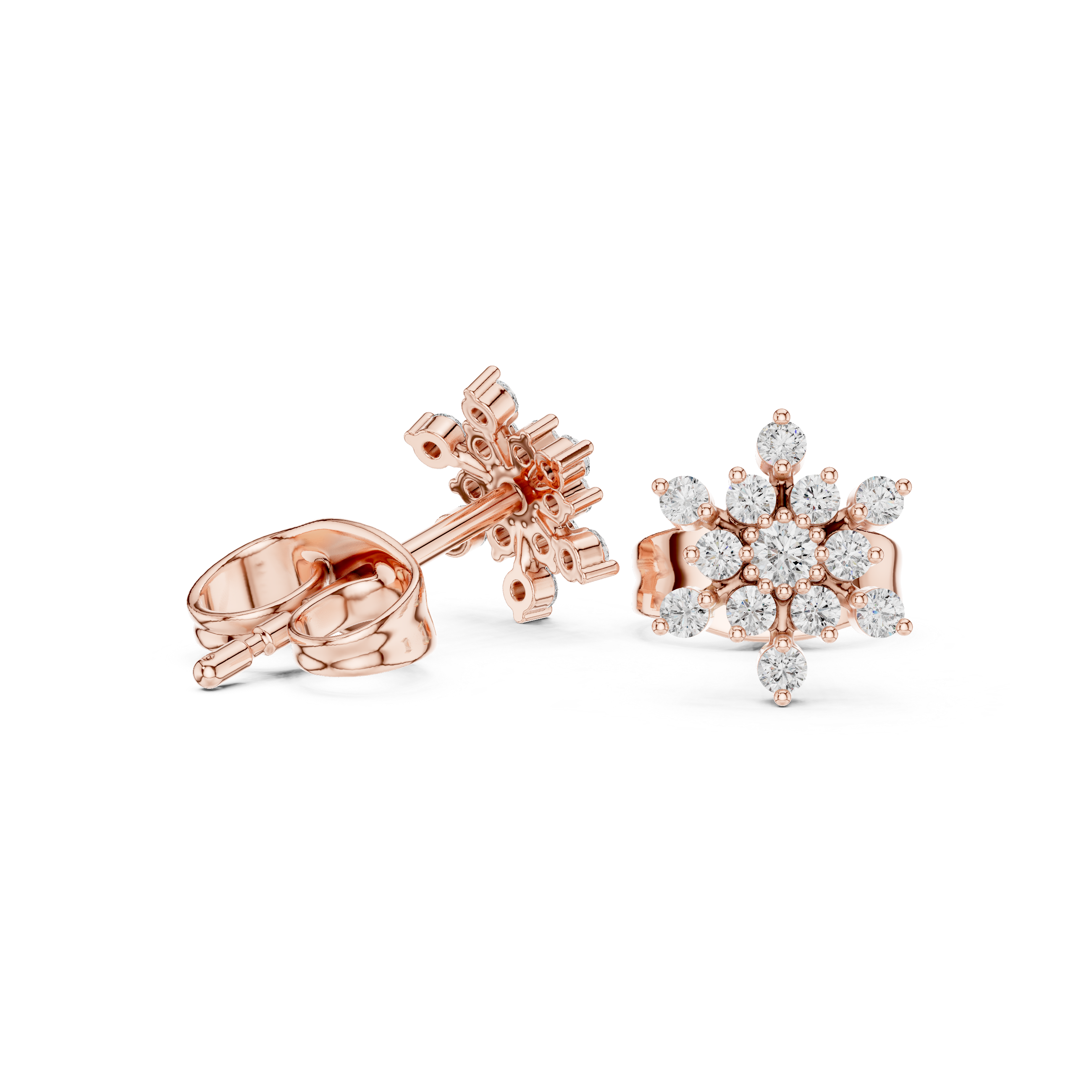 Snowflake Diamond Cluster Stud Earrings