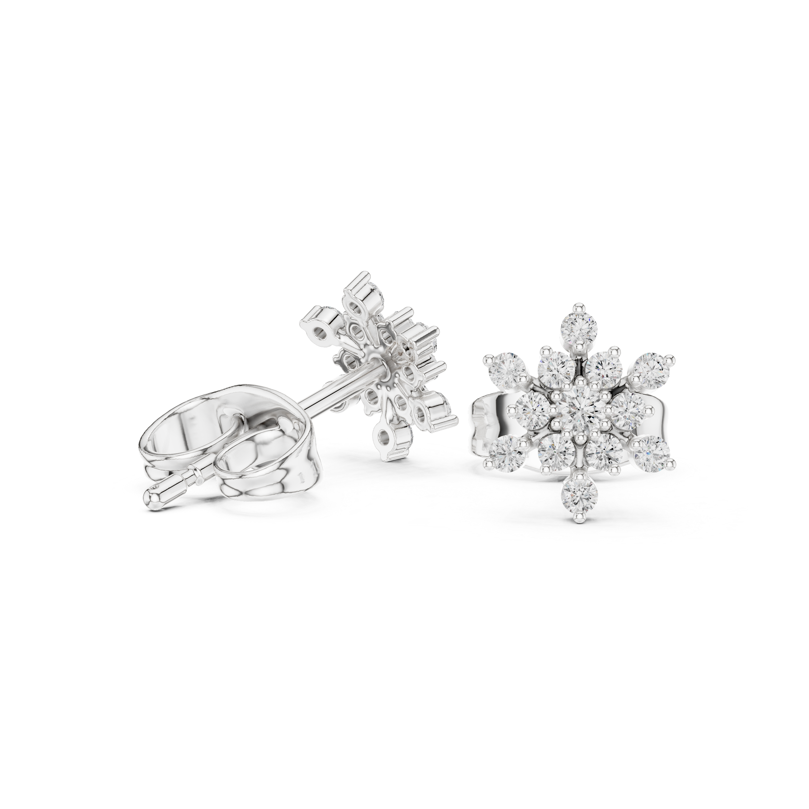 Snowflake Diamond Cluster Stud Earrings